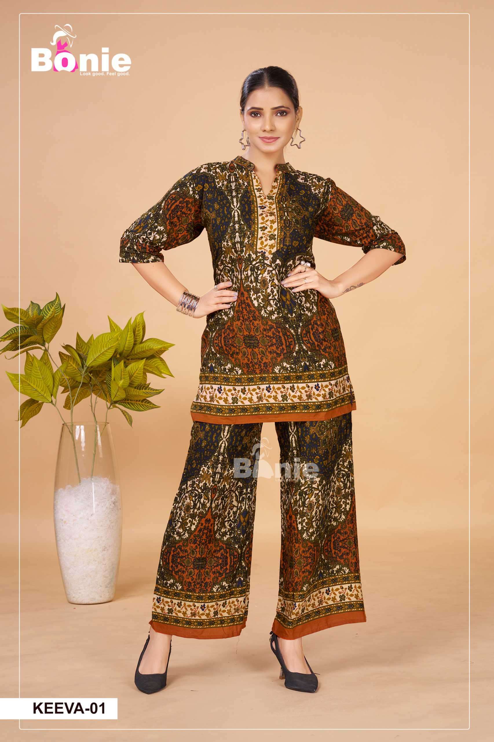 keeva by bonie colors best designer casual wear readymade cord set supplier 