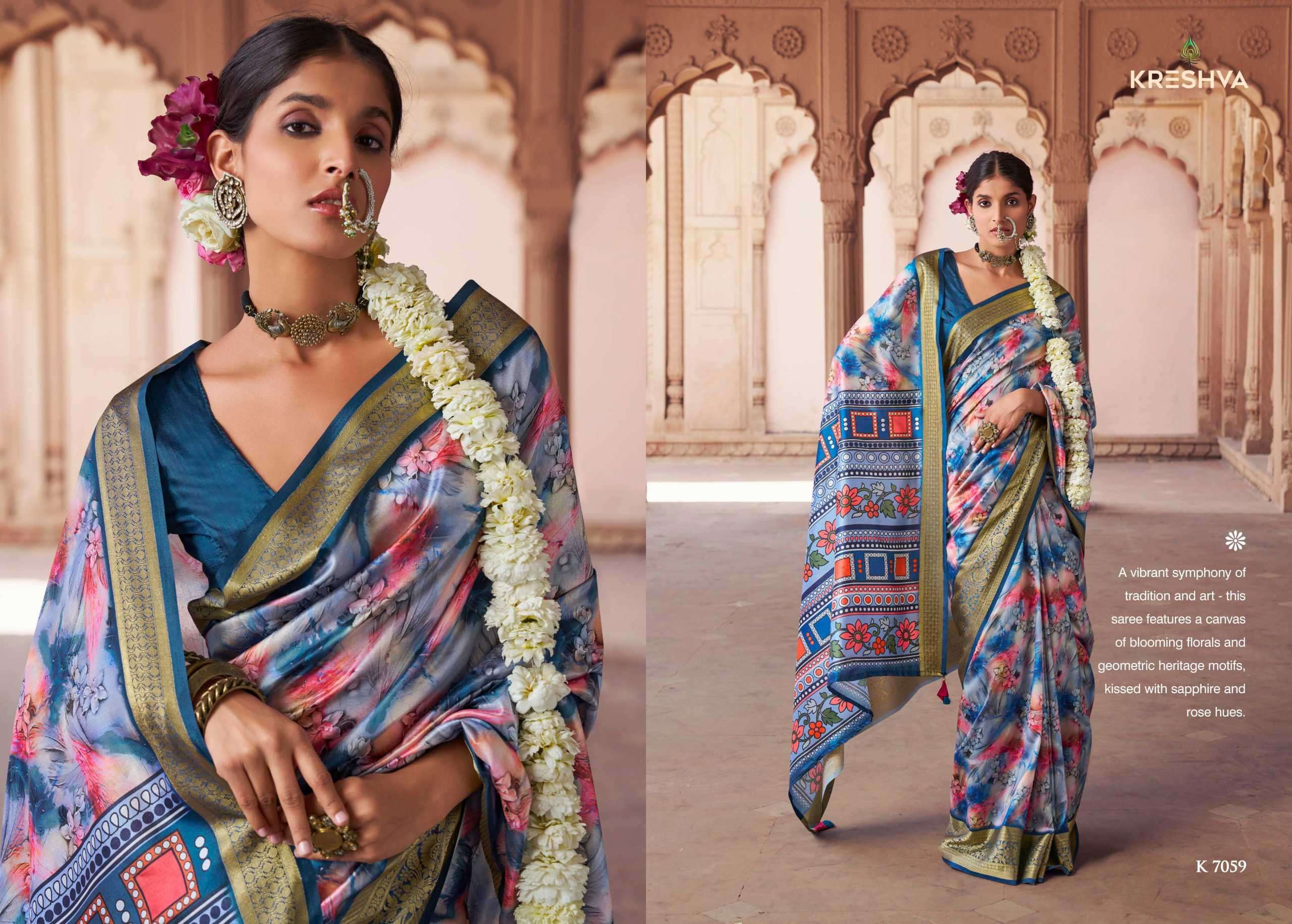 krushnapriya by kreshva colors best designer digital printed silk sree exporter surat