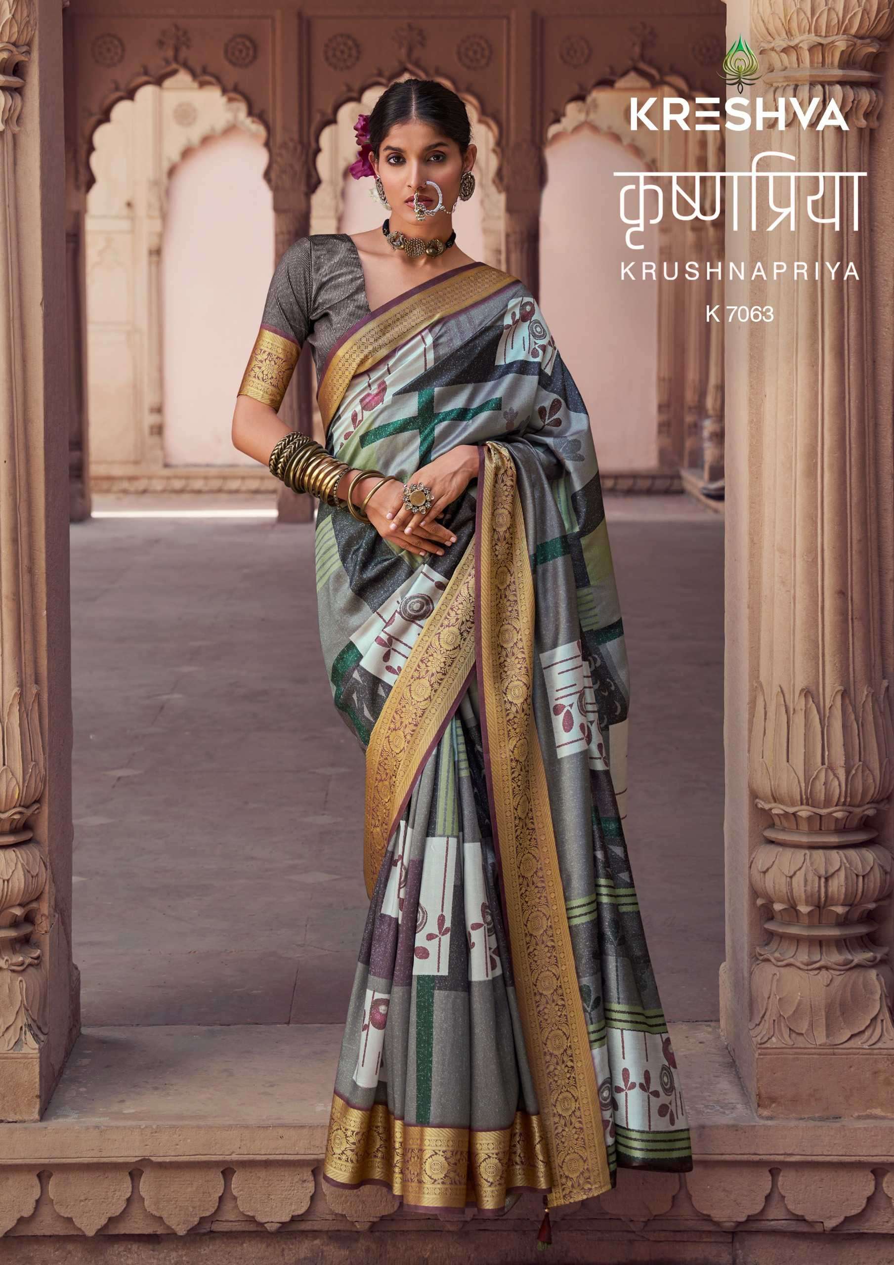 krushnapriya by kreshva colors best designer digital printed silk sree exporter surat