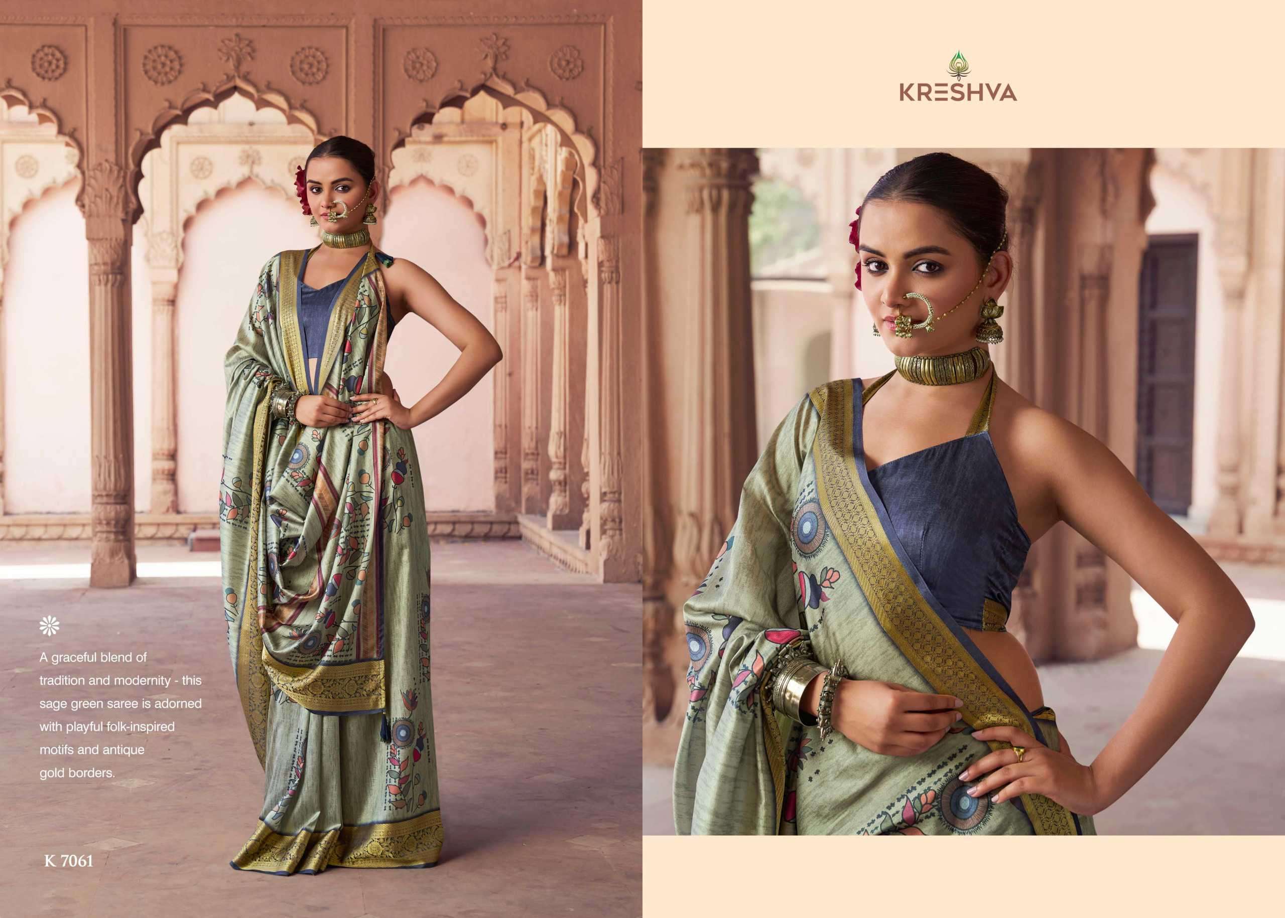 krushnapriya by kreshva colors best designer digital printed silk sree exporter surat