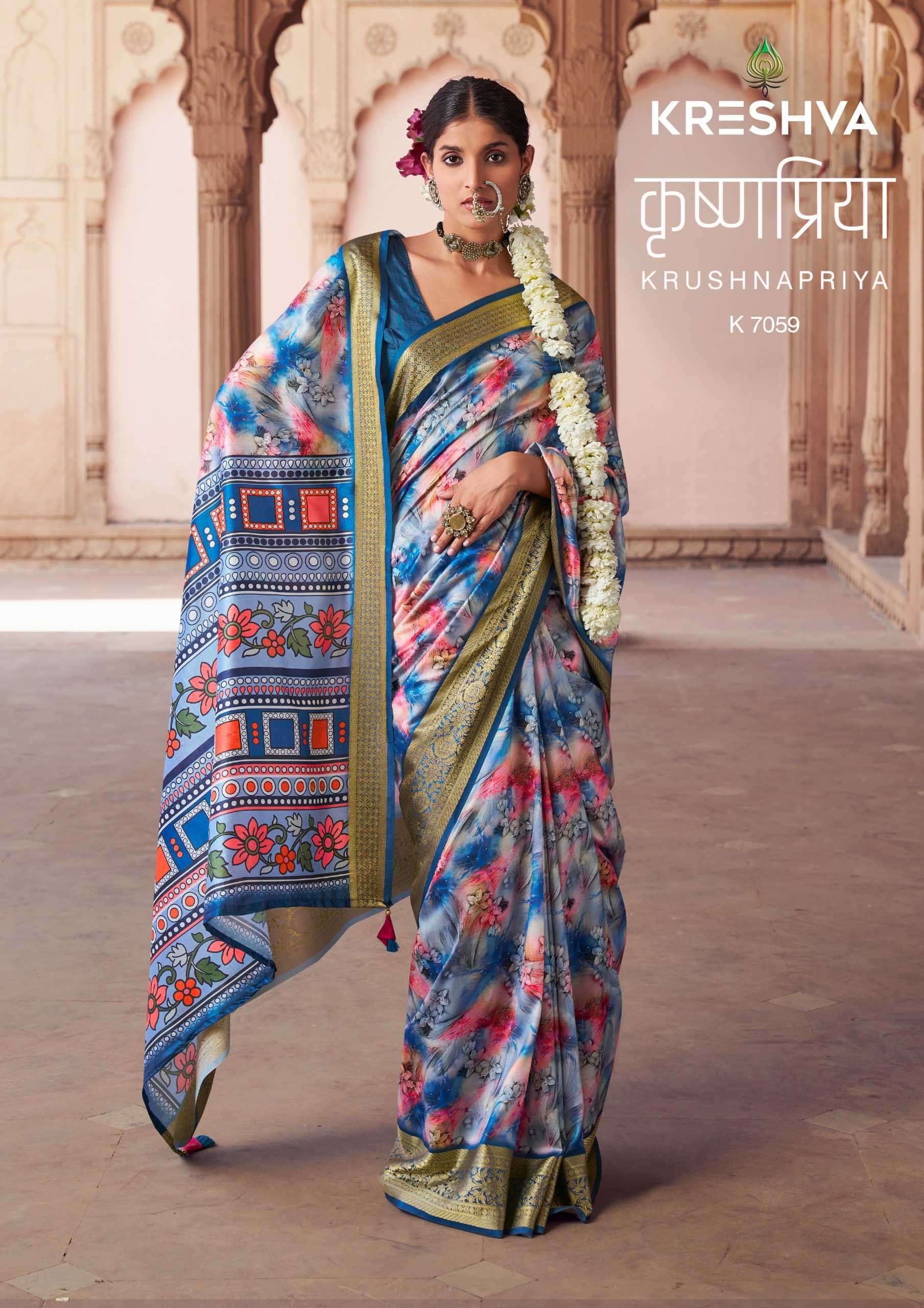 krushnapriya by kreshva colors best designer digital printed silk sree exporter surat