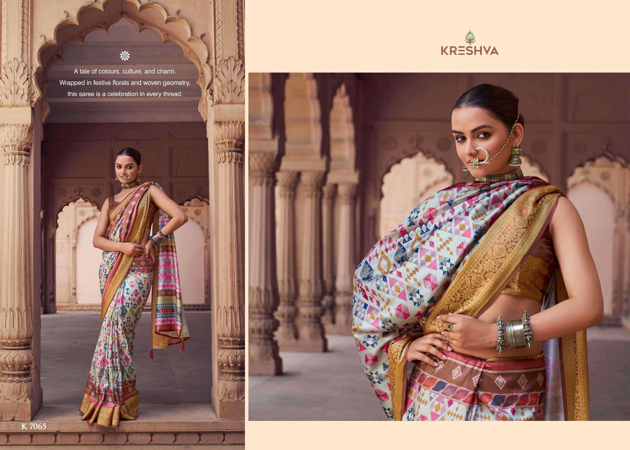 krushnapriya by kreshva colors best designer digital printed silk sree exporter surat