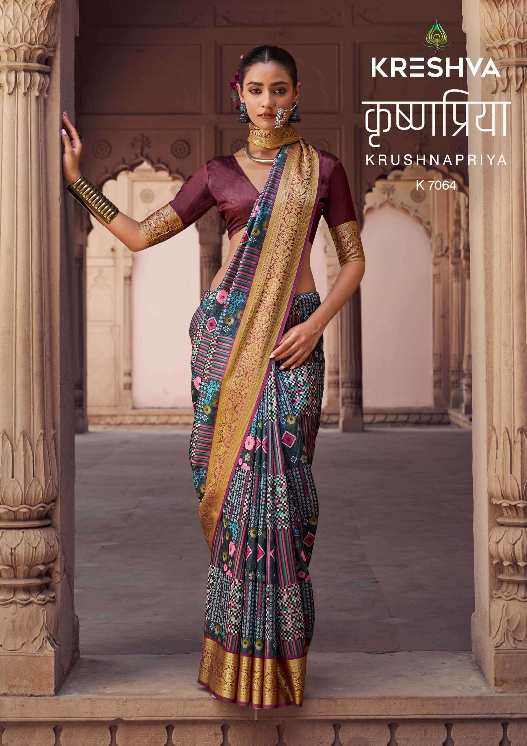 krushnapriya by kreshva colors best designer digital printed silk sree exporter surat