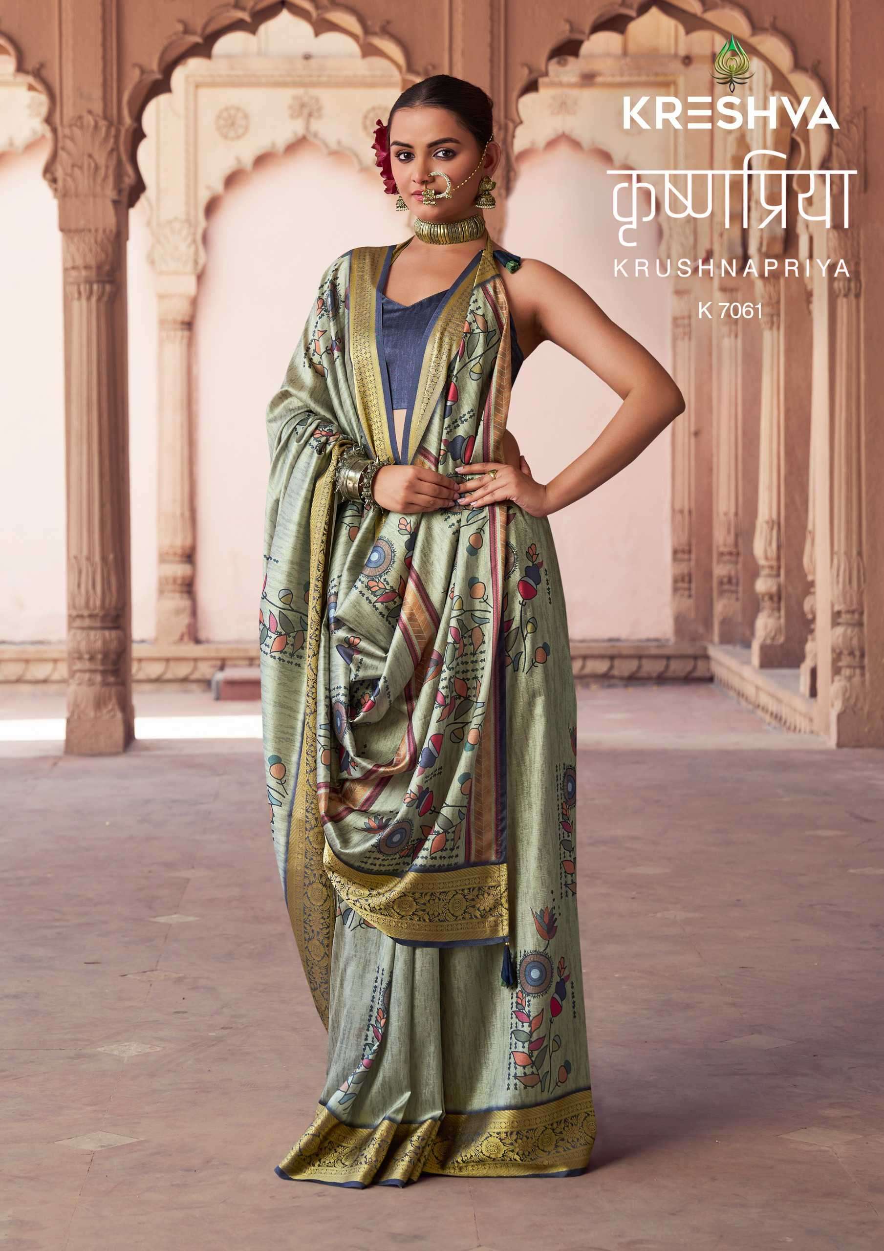 krushnapriya by kreshva colors best designer digital printed silk sree exporter surat