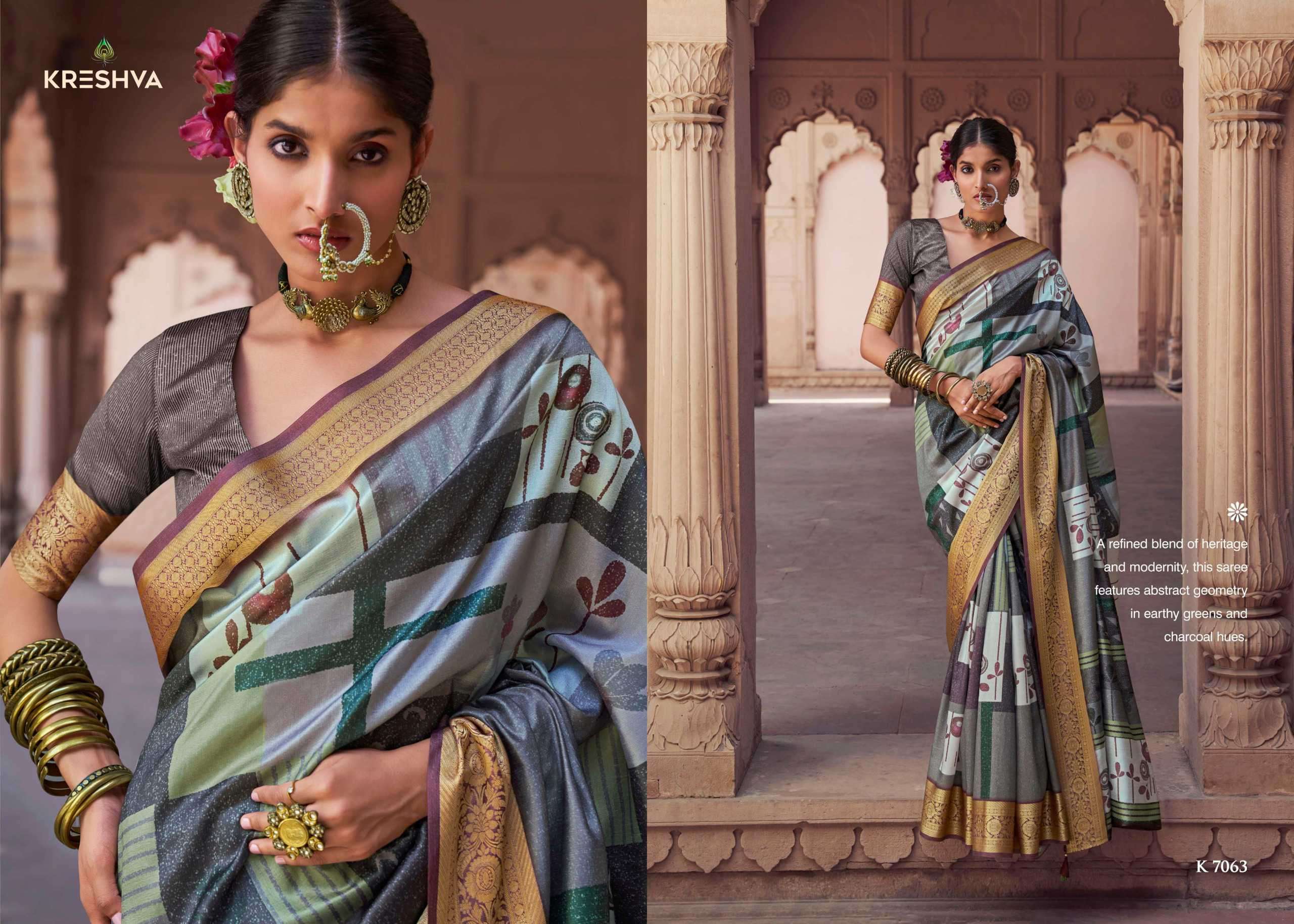 krushnapriya by kreshva colors best designer digital printed silk sree exporter surat