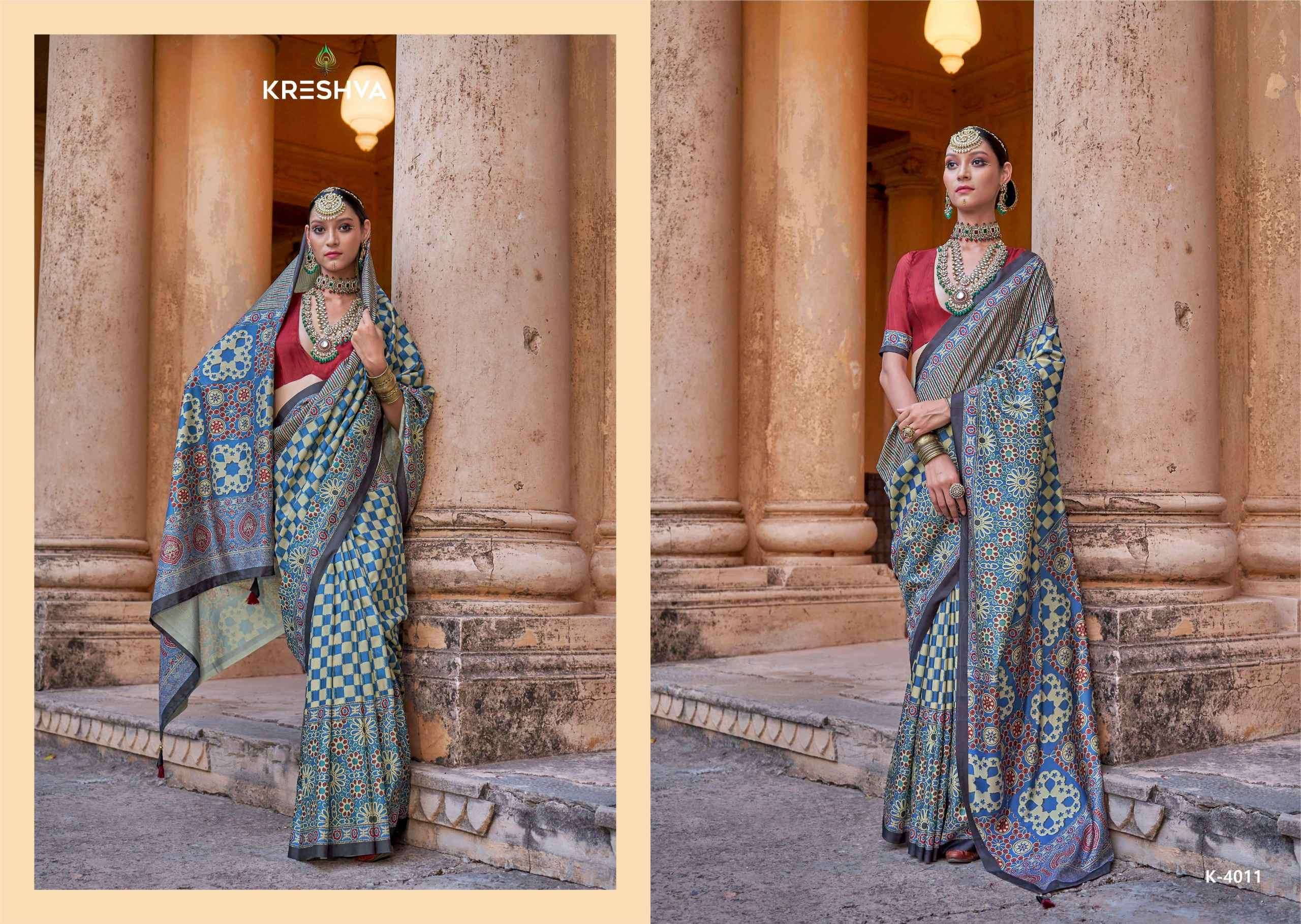 mantraa by kreshva colors latest designer party wear silk saree supplier 