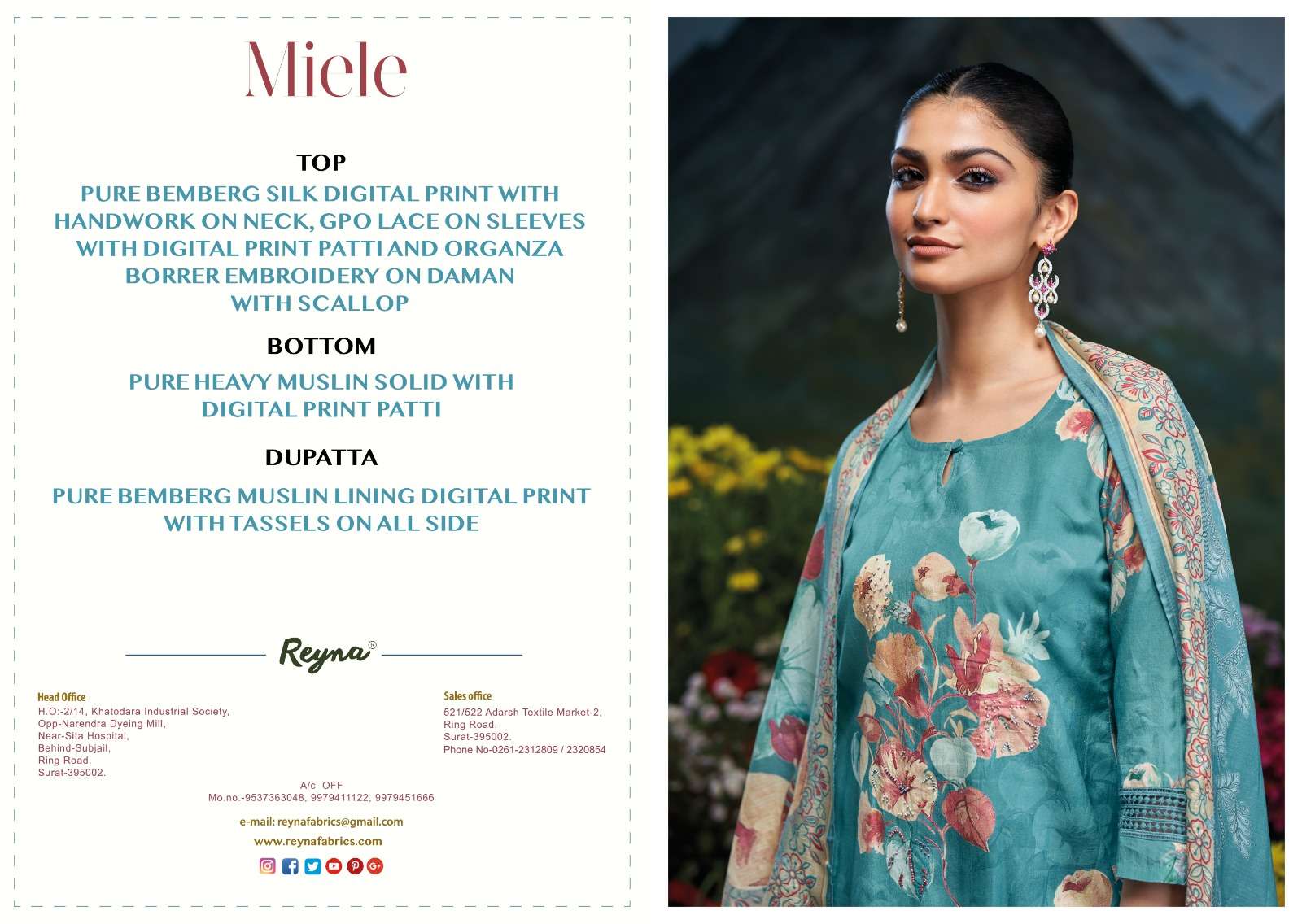 miele by reyna colors exclusive designer fancy hadnwork with printed salwar kameez supplier 