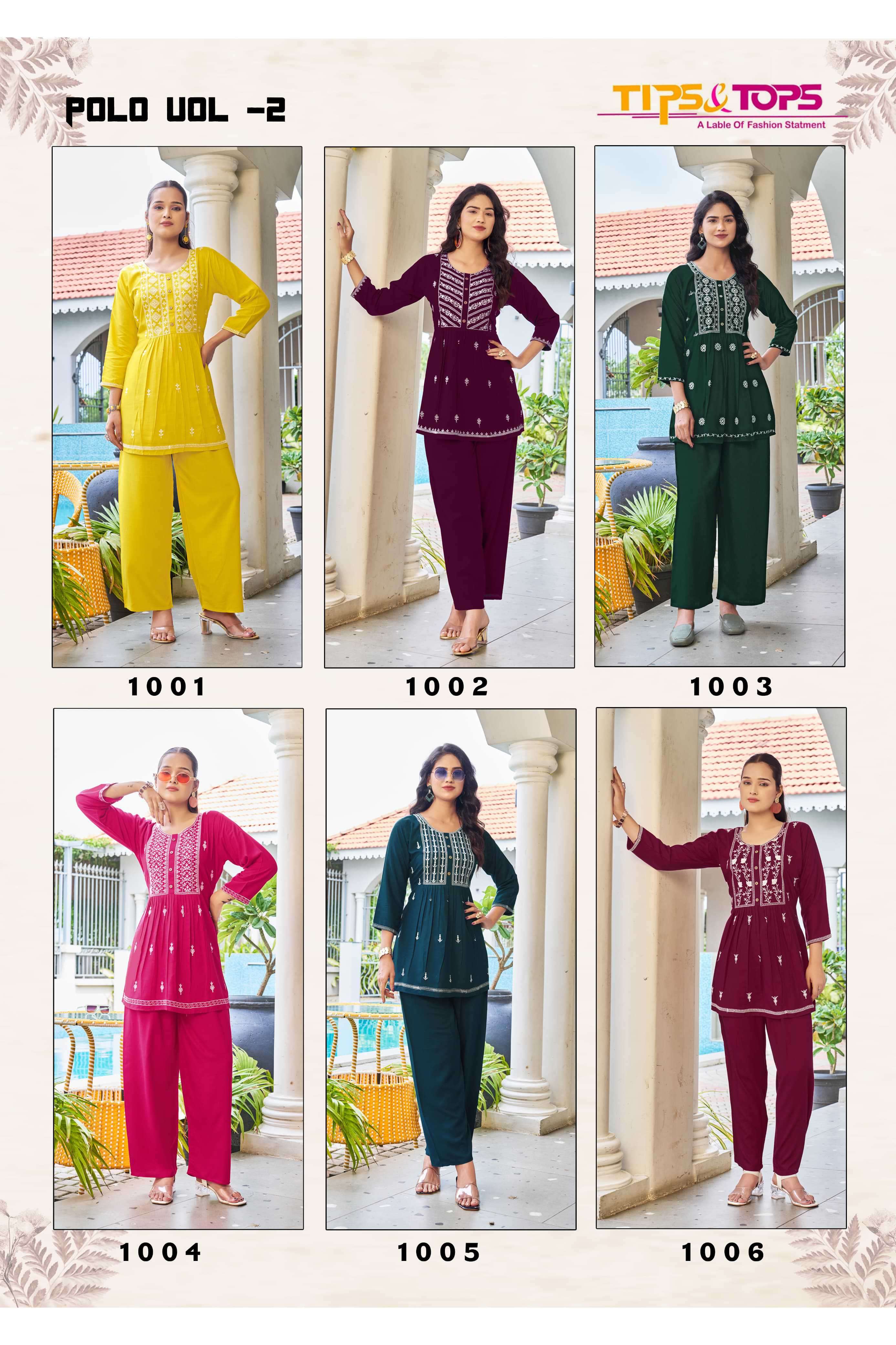 polo vol-2 by tips&tops designer casual wear readymade embroidered cord set supplier 