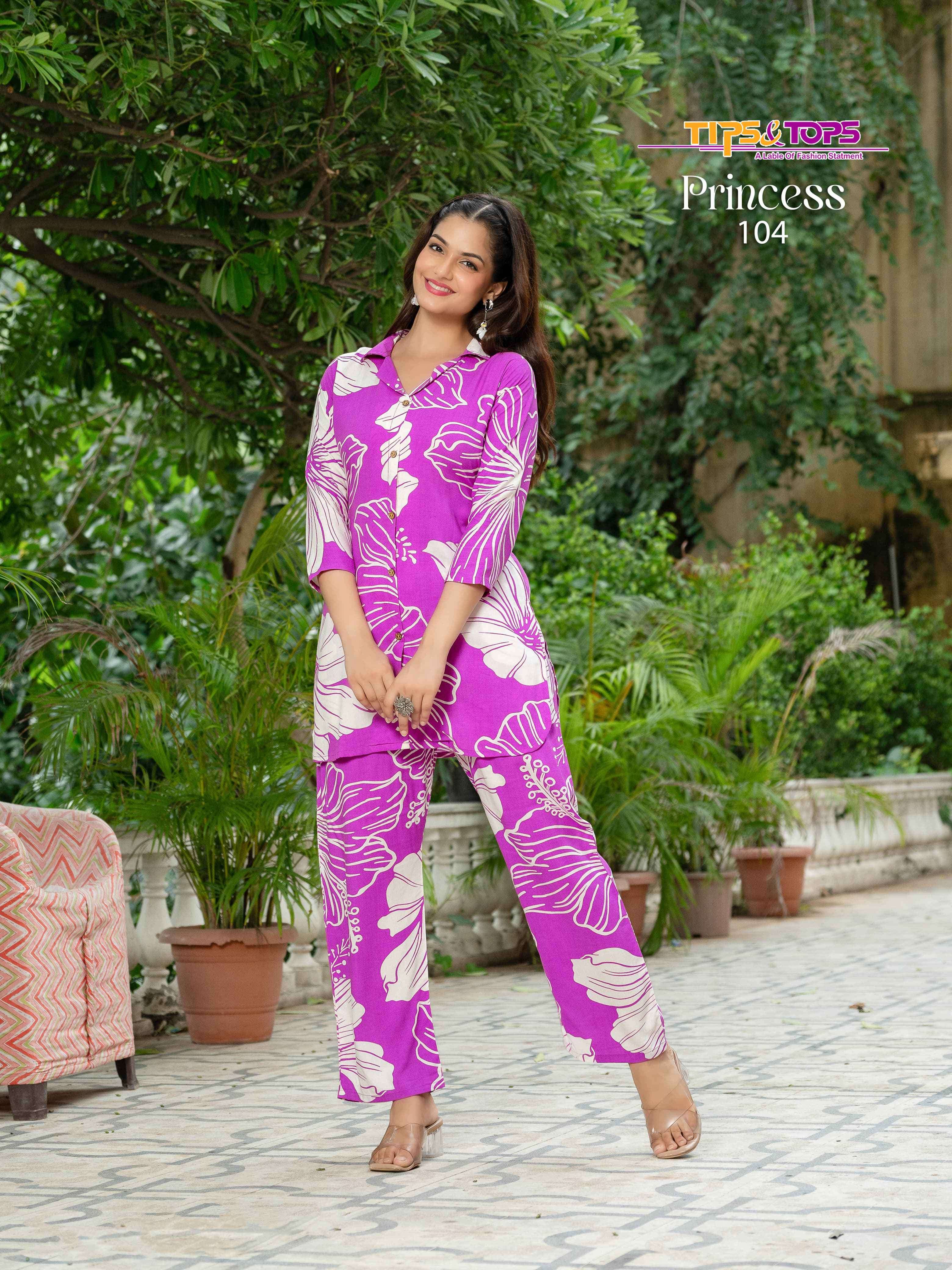 princess by tips&tops rayon with fancy printed cord set wholesale dealer surat