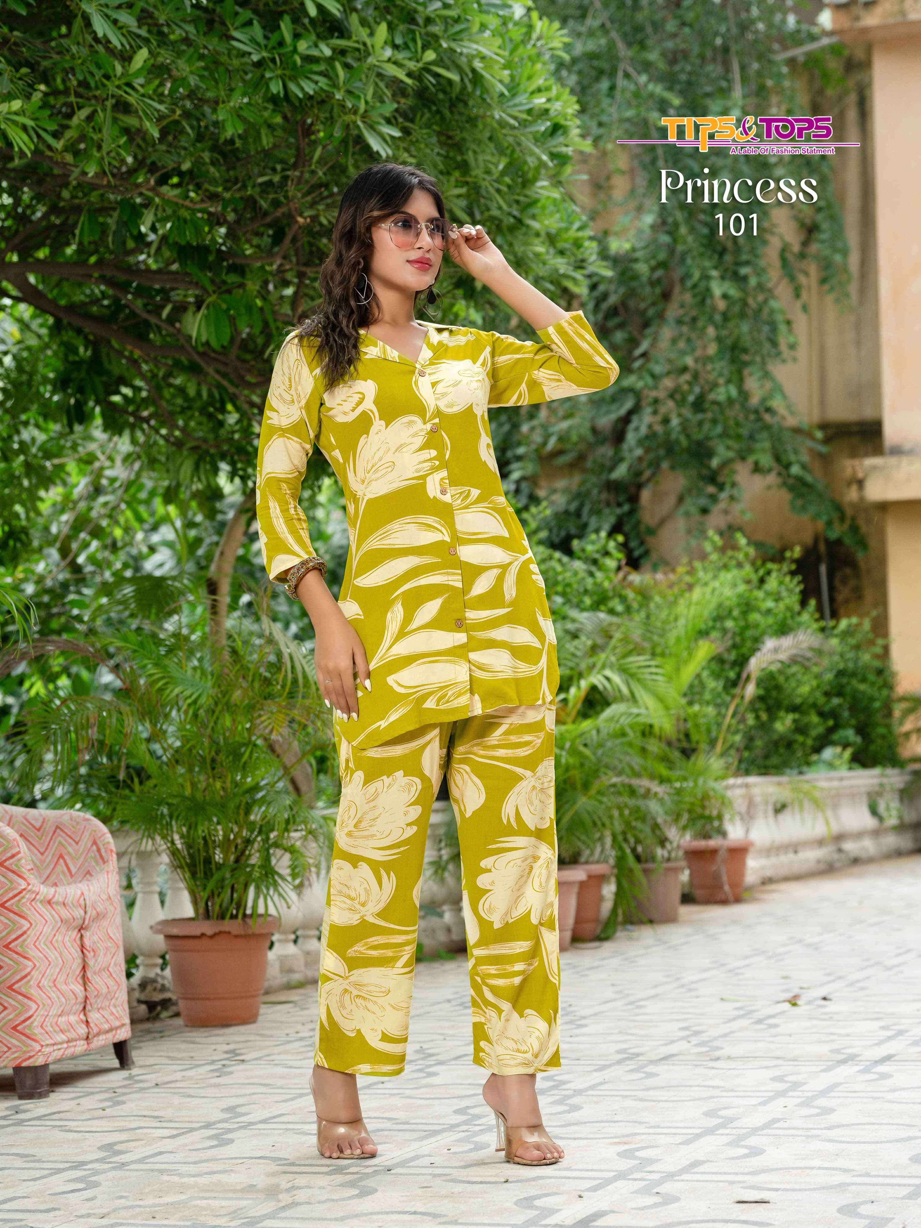 princess by tips&tops rayon with fancy printed cord set wholesale dealer surat