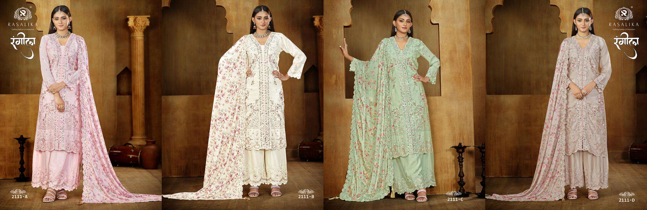 rangeela  by rasalika colors heavy embroidered party wear readymade salwar kameez  wholesaler 