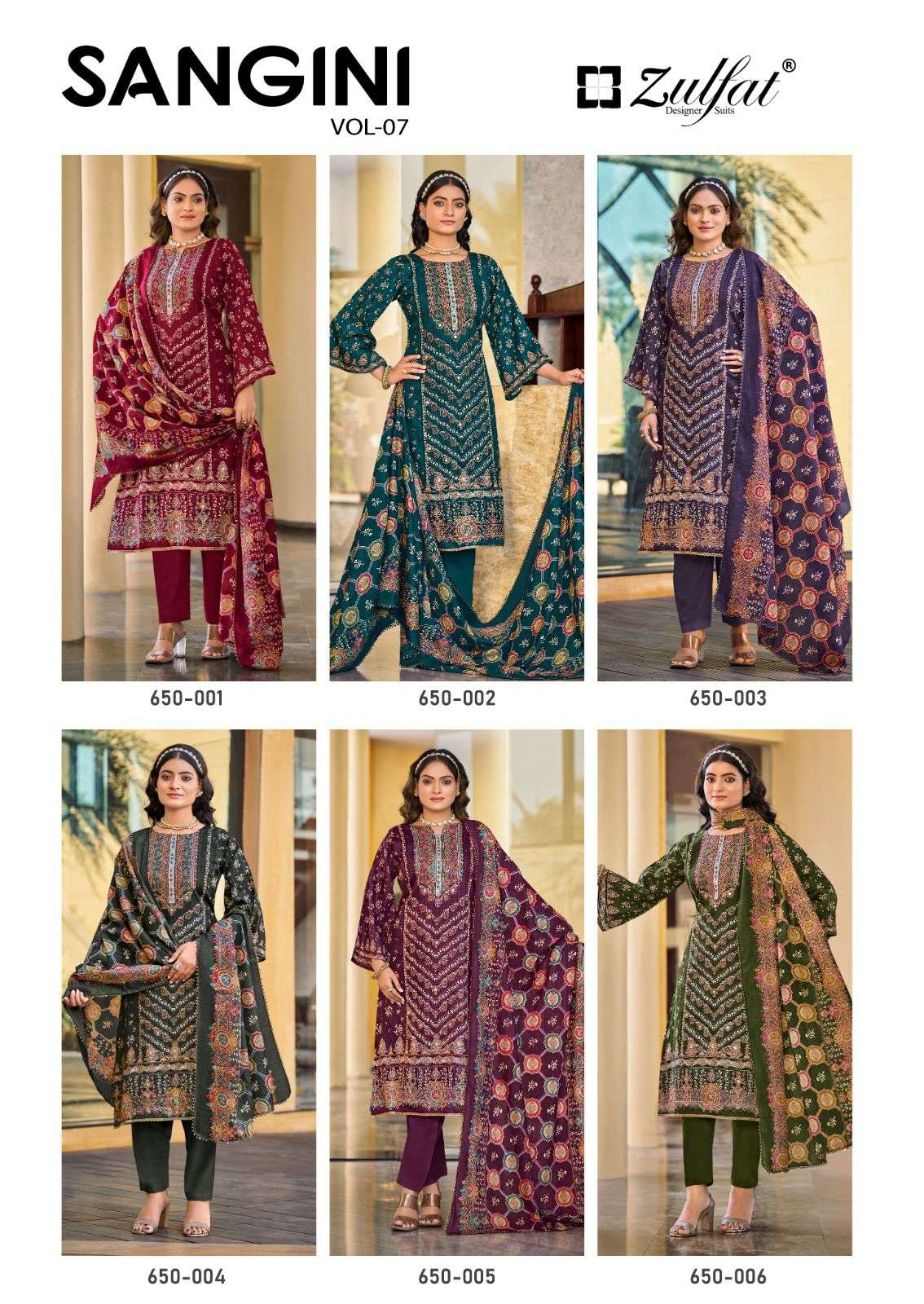 sangini vol-7 by zulfat designer suit colors latest designer jam cotton suit exporter surat