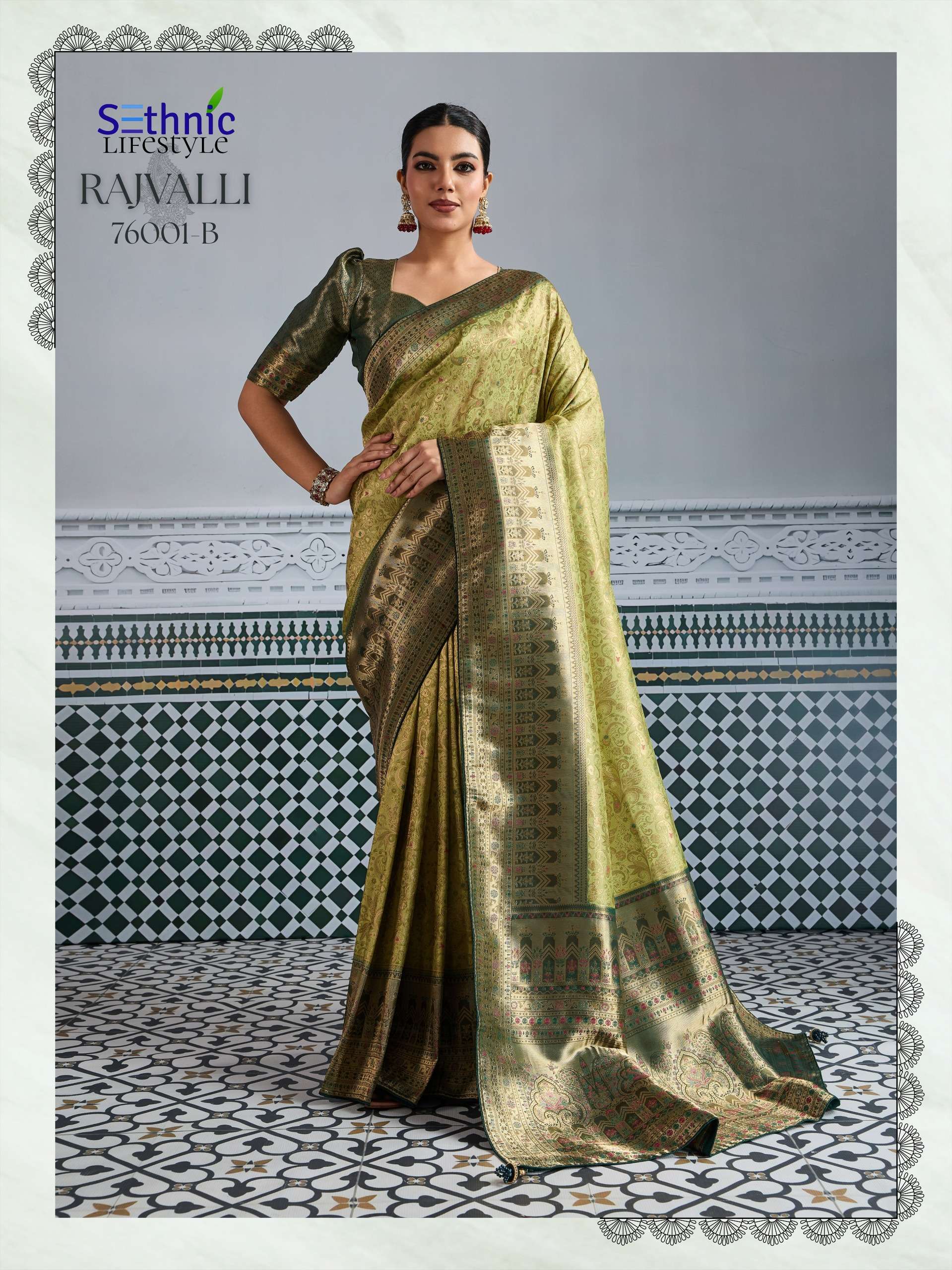 sethnic lifestyle rajvalli kajivaram gold 76001 colour edition party wear soft zari kajivaram silk saree wholesale best rate catalogue 