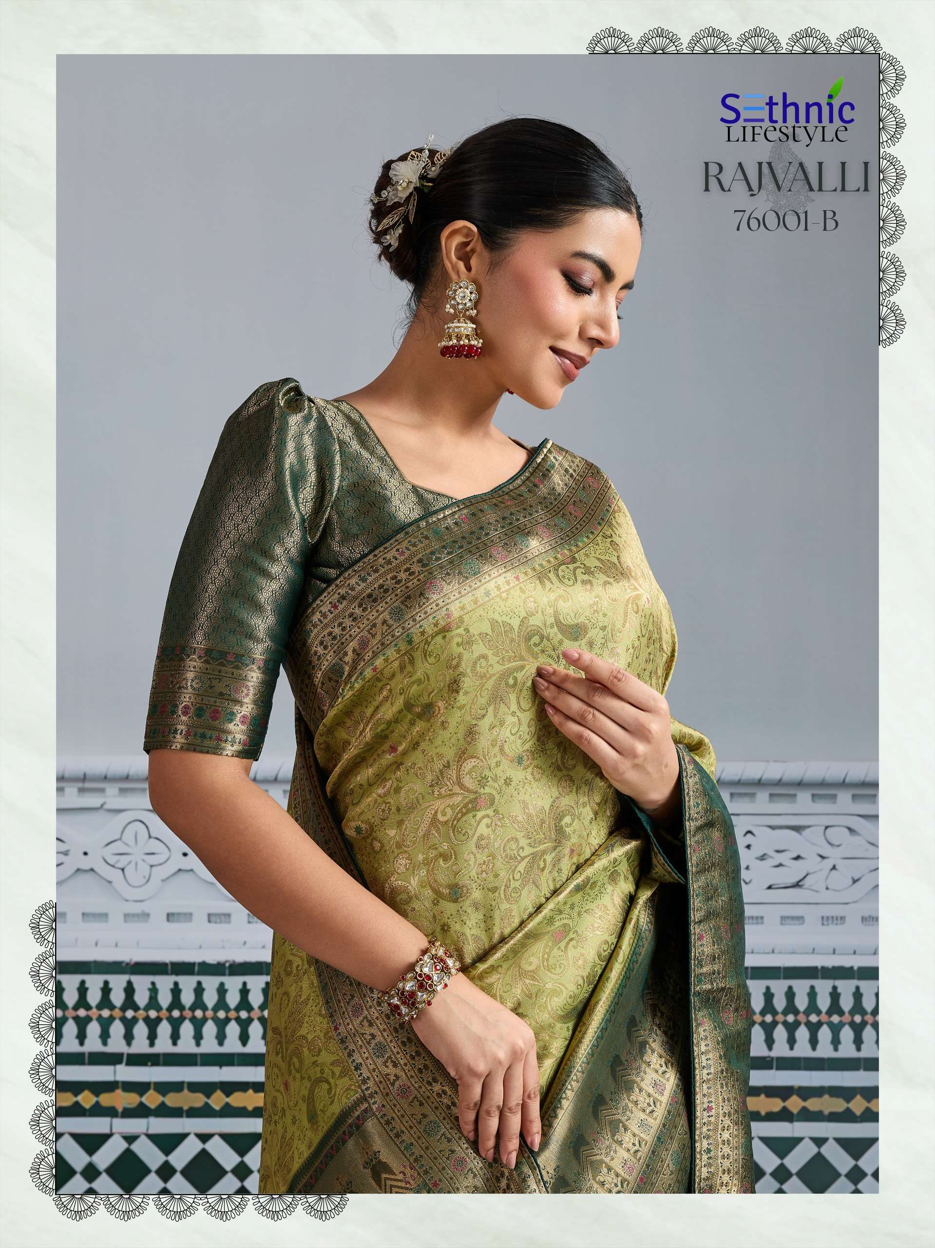 sethnic lifestyle rajvalli kajivaram gold 76001 colour edition party wear soft zari kajivaram silk saree wholesale best rate catalogue 