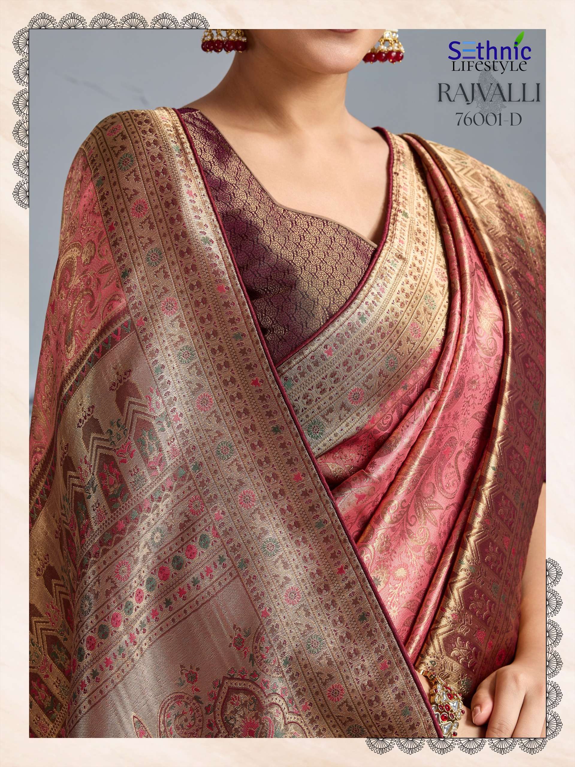 sethnic lifestyle rajvalli kajivaram gold 76001 colour edition party wear soft zari kajivaram silk saree wholesale best rate catalogue 