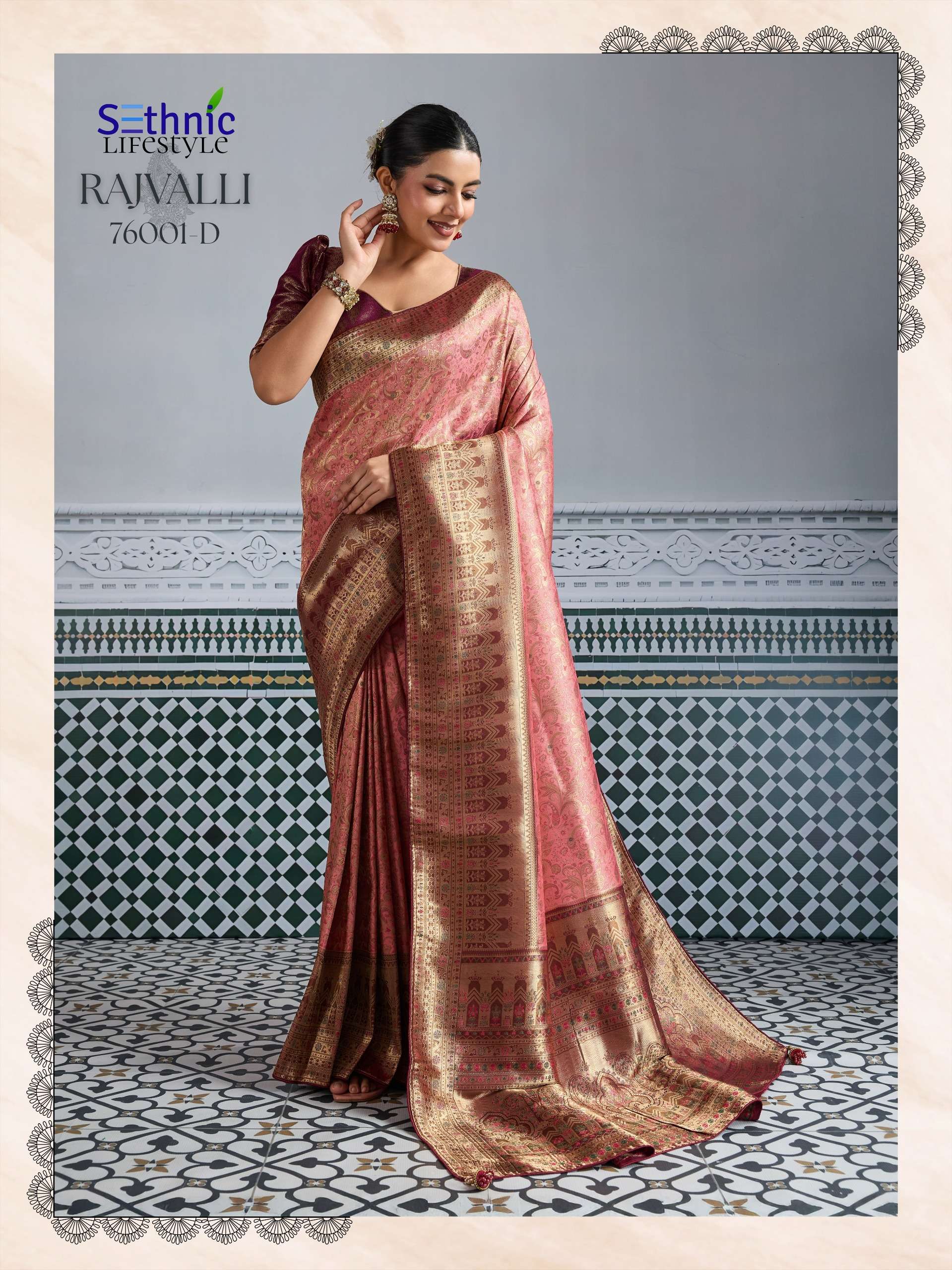 sethnic lifestyle rajvalli kajivaram gold 76001 colour edition party wear soft zari kajivaram silk saree wholesale best rate catalogue 