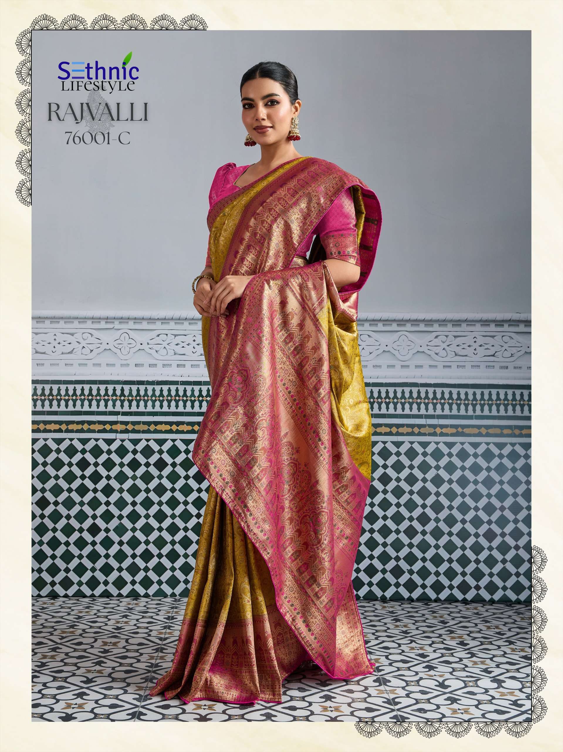 sethnic lifestyle rajvalli kajivaram gold 76001 colour edition party wear soft zari kajivaram silk saree wholesale best rate catalogue 