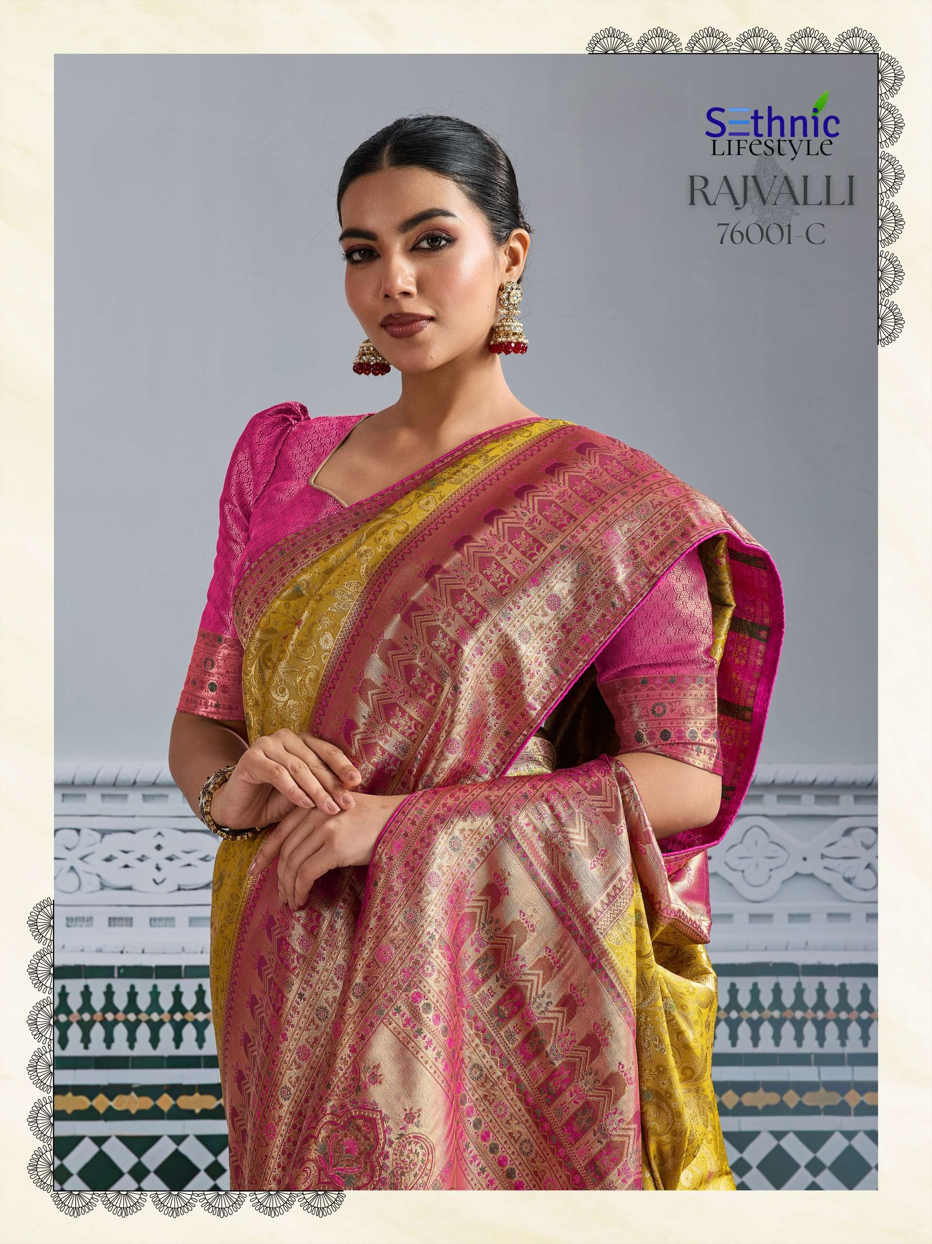 sethnic lifestyle rajvalli kajivaram gold 76001 colour edition party wear soft zari kajivaram silk saree wholesale best rate catalogue 