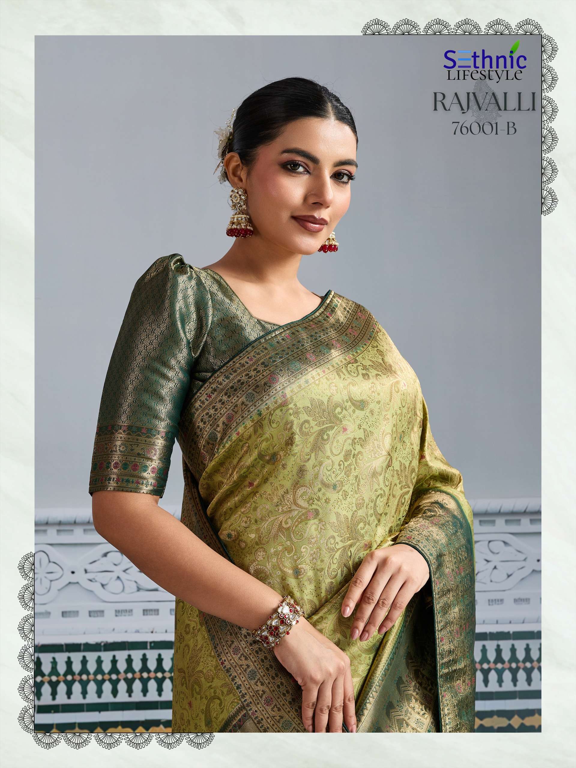 sethnic lifestyle rajvalli kajivaram gold 76001 colour edition party wear soft zari kajivaram silk saree wholesale best rate catalogue 