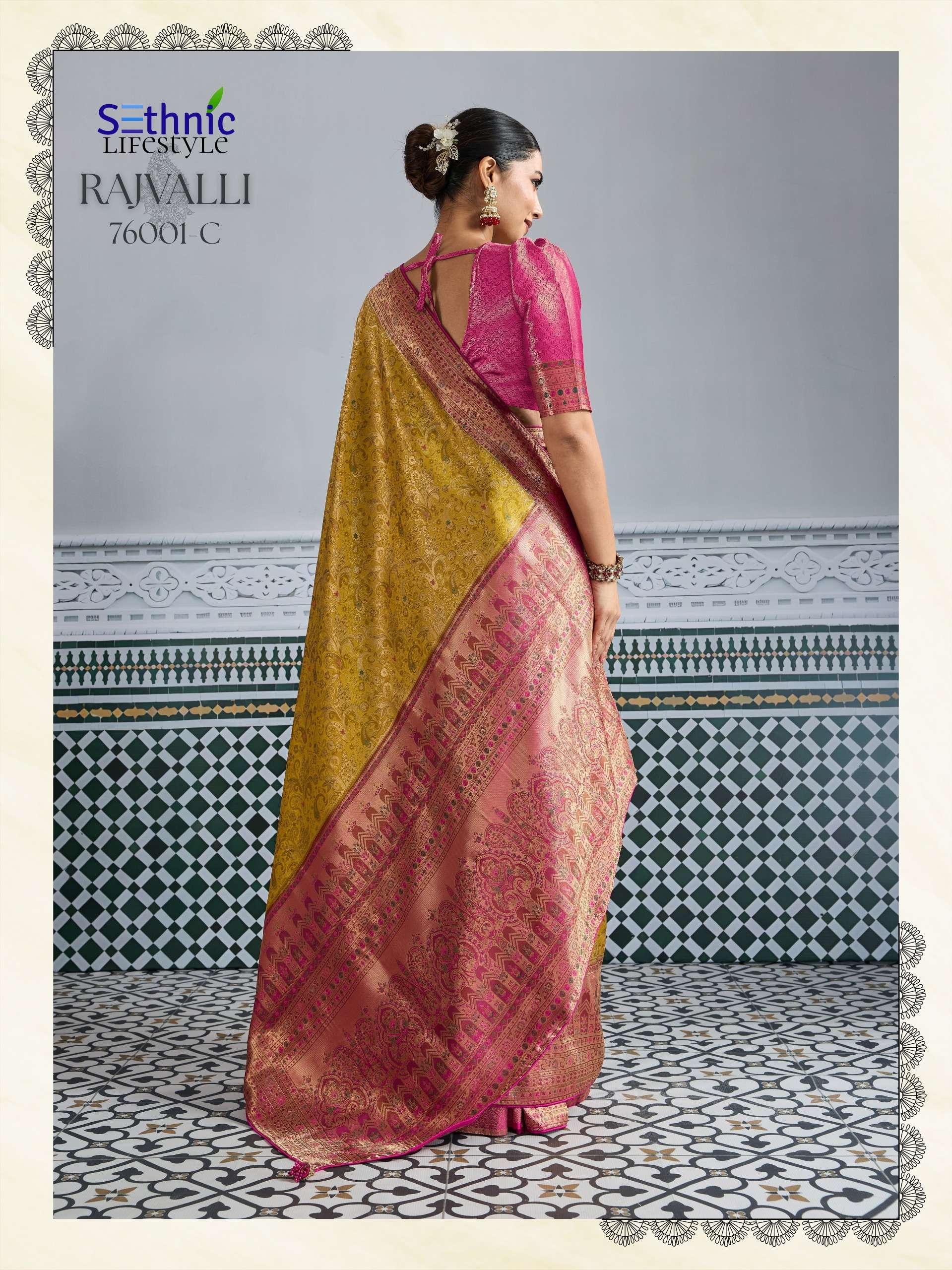 sethnic lifestyle rajvalli kajivaram gold 76001 colour edition party wear soft zari kajivaram silk saree wholesale best rate catalogue 