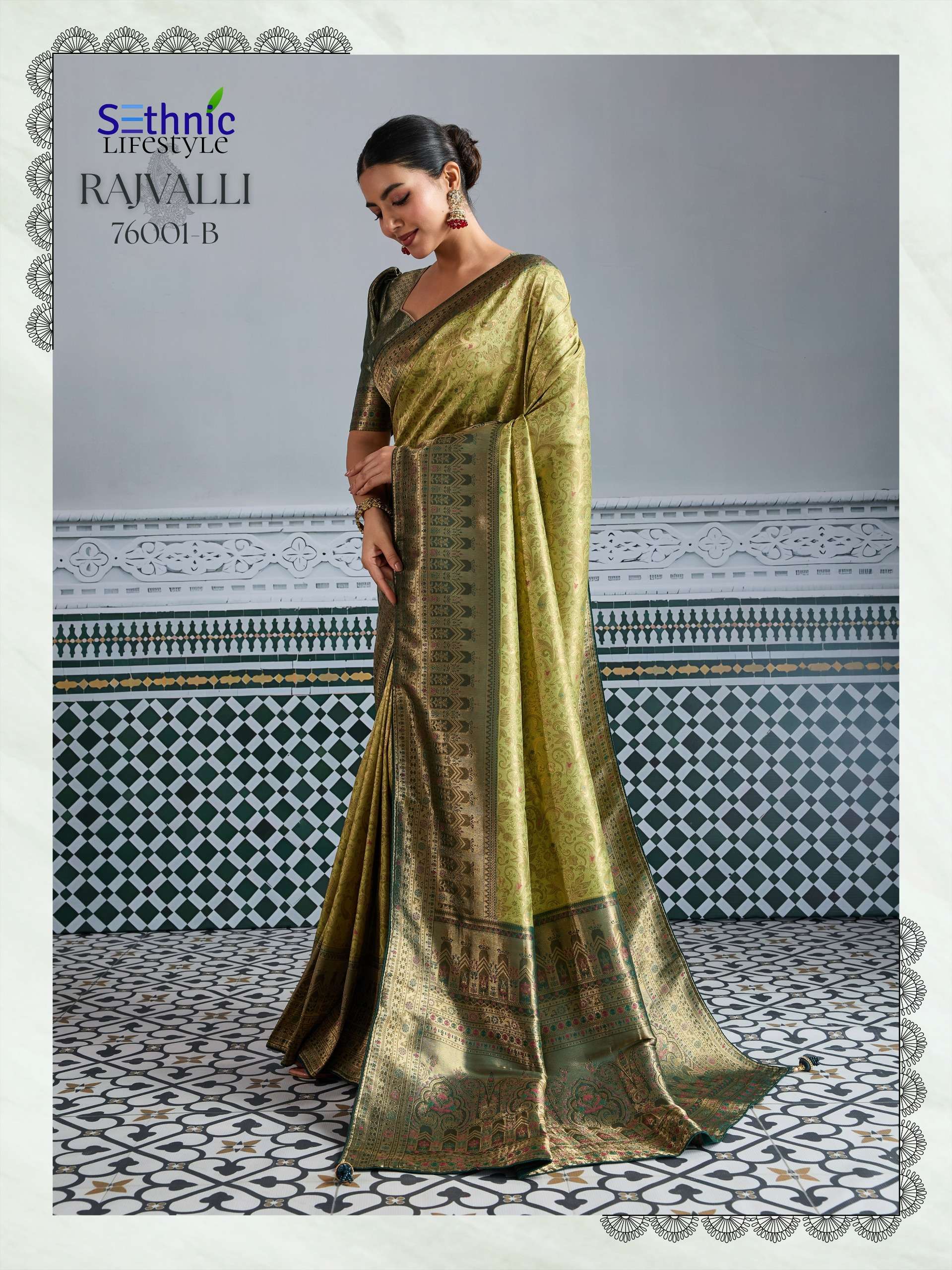 sethnic lifestyle rajvalli kajivaram gold 76001 colour edition party wear soft zari kajivaram silk saree wholesale best rate catalogue 