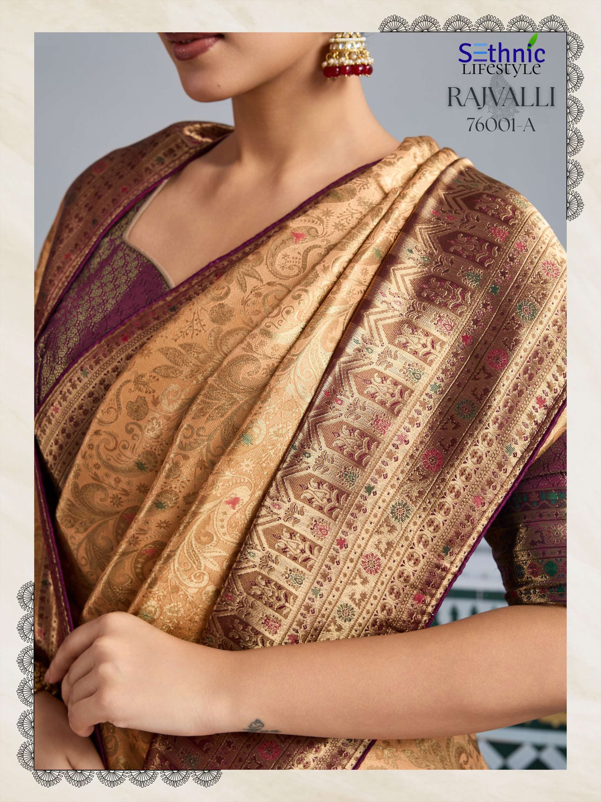 sethnic lifestyle rajvalli kajivaram gold 76001 colour edition party wear soft zari kajivaram silk saree wholesale best rate catalogue 