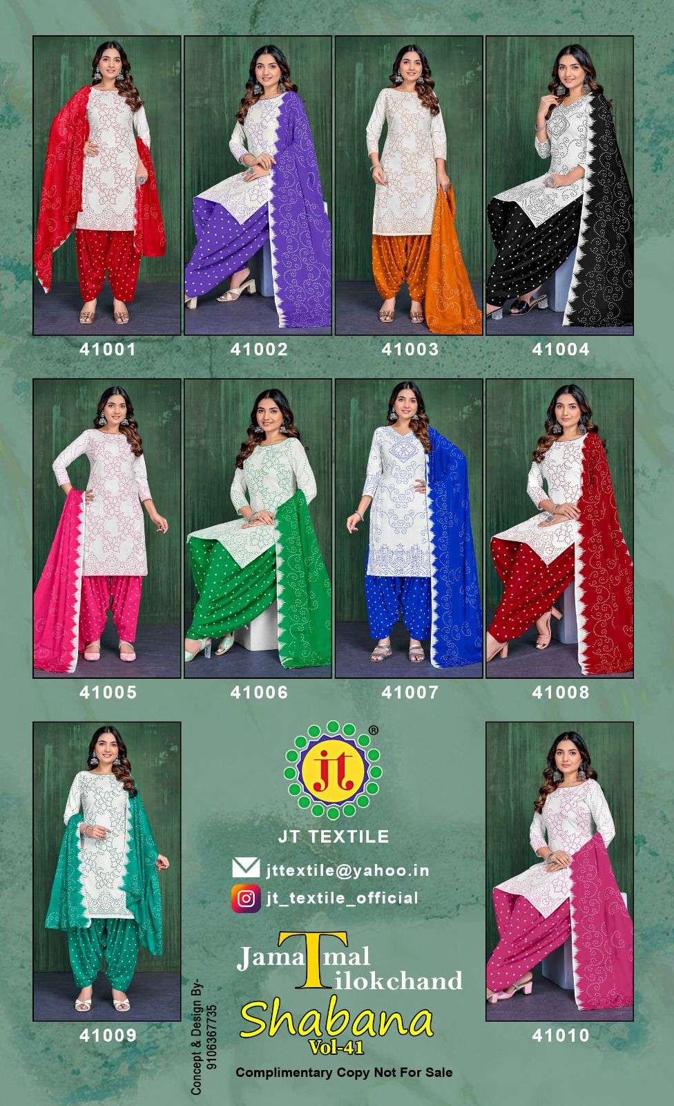 shabana vol-41 by jamatmal colors cotton fancy work designer suit wholesler
