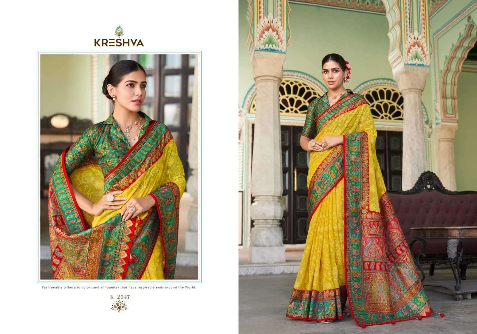 shanti by kreshva colors best designer pashmina peinted wedding wear saree supplier 