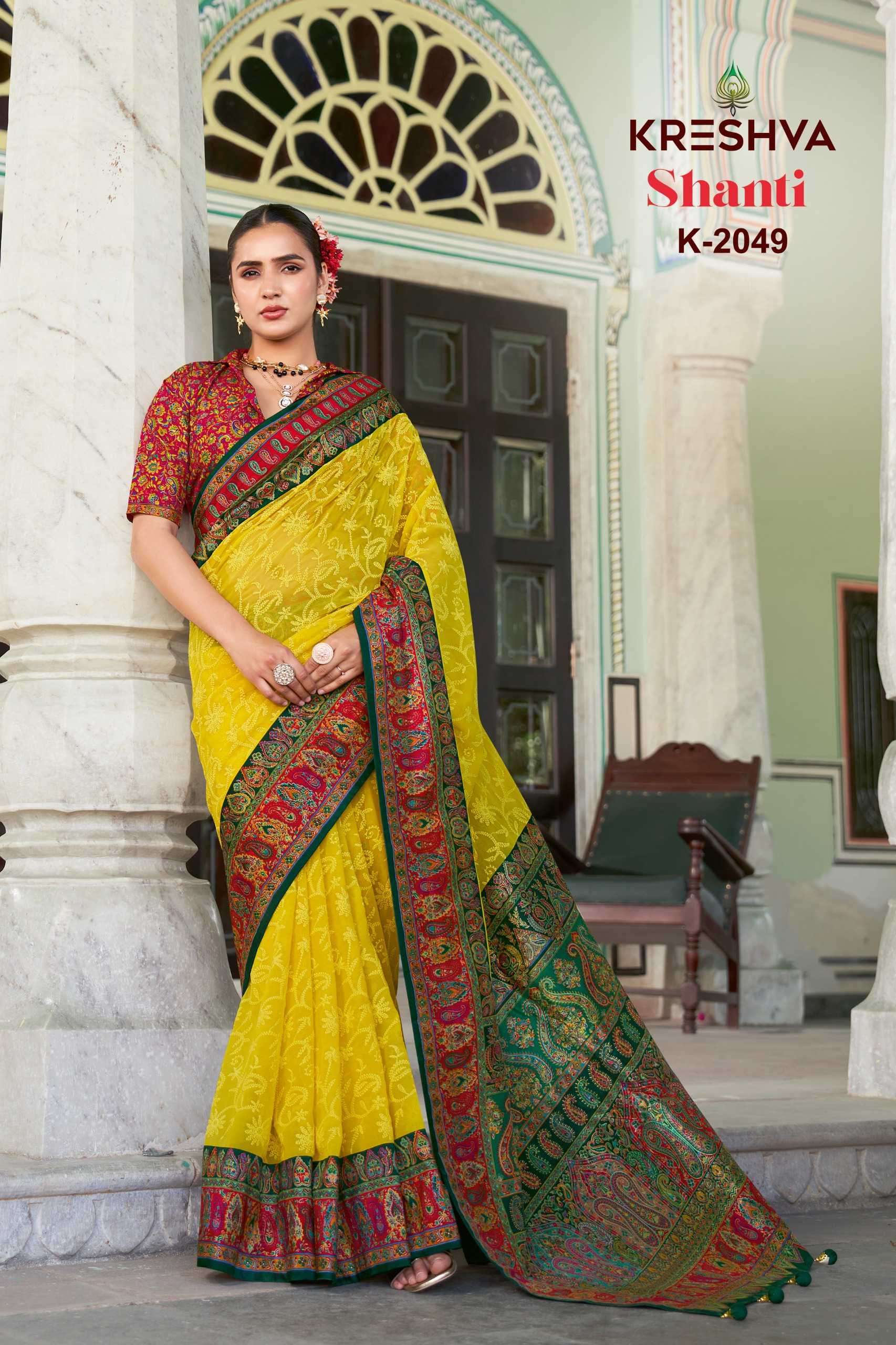 shanti by kreshva colors best designer pashmina peinted wedding wear saree supplier 