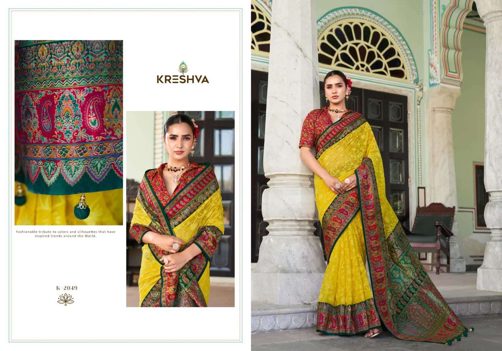 shanti by kreshva colors best designer pashmina peinted wedding wear saree supplier 