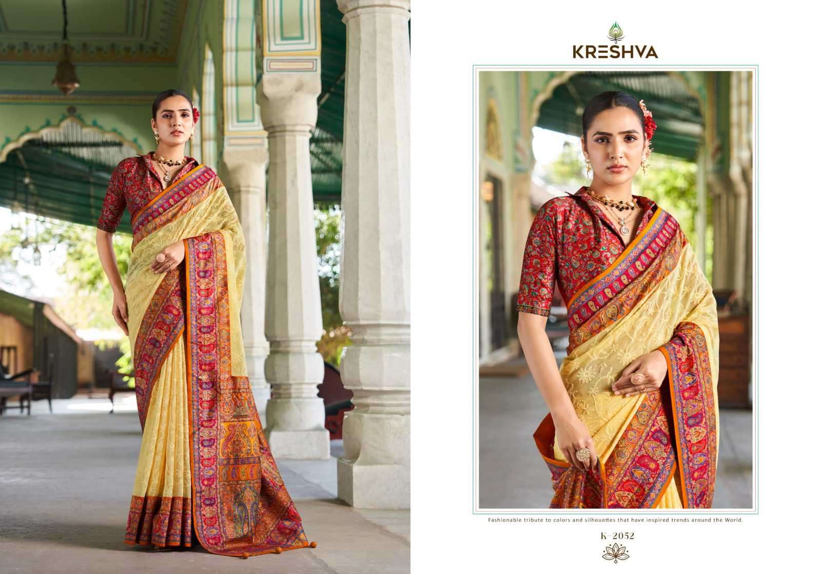 shanti by kreshva colors best designer pashmina peinted wedding wear saree supplier 