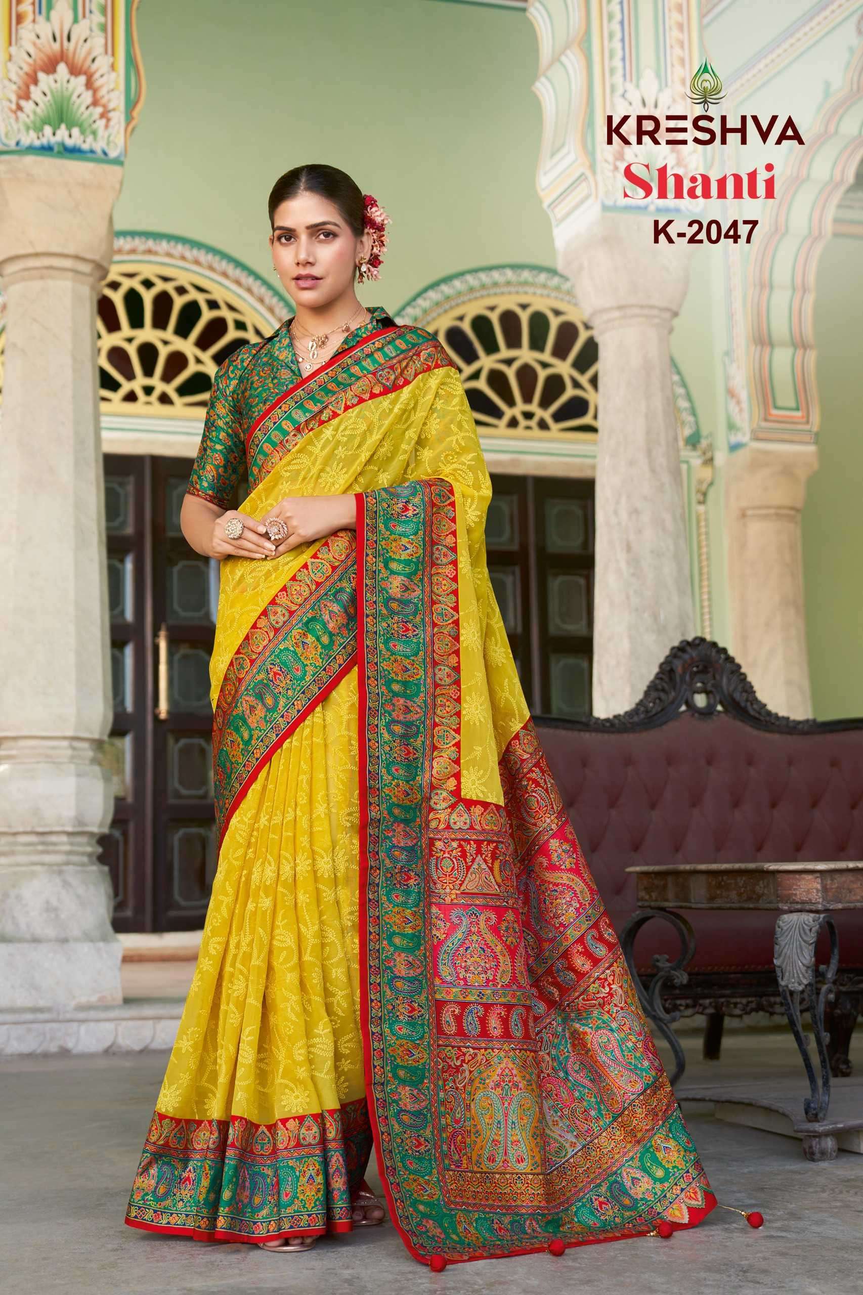 shanti by kreshva colors best designer pashmina peinted wedding wear saree supplier 