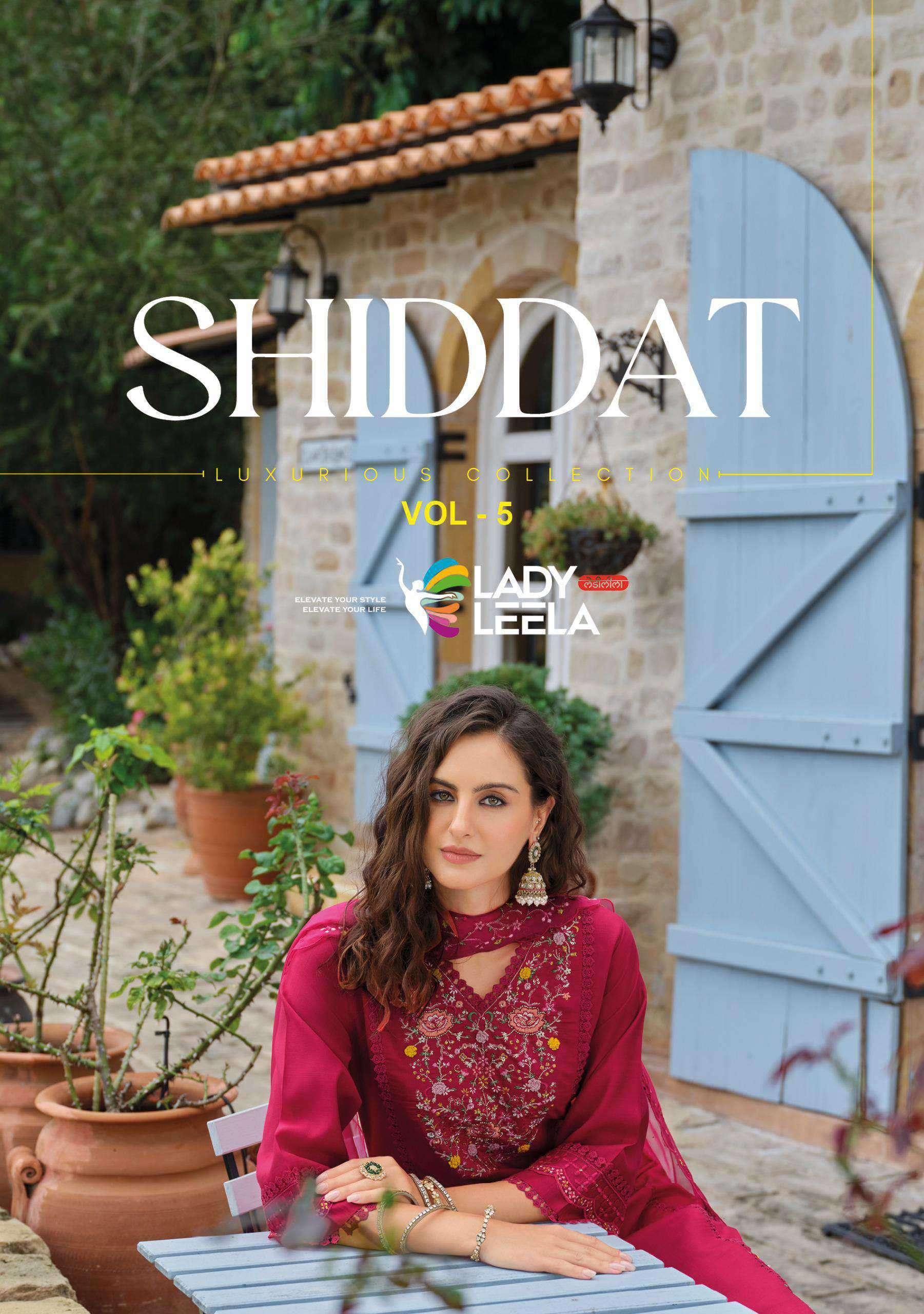 shiddat vol-5 by lady leela colors exclusive designer viscose with heavy embroidered readymade suit supplier 