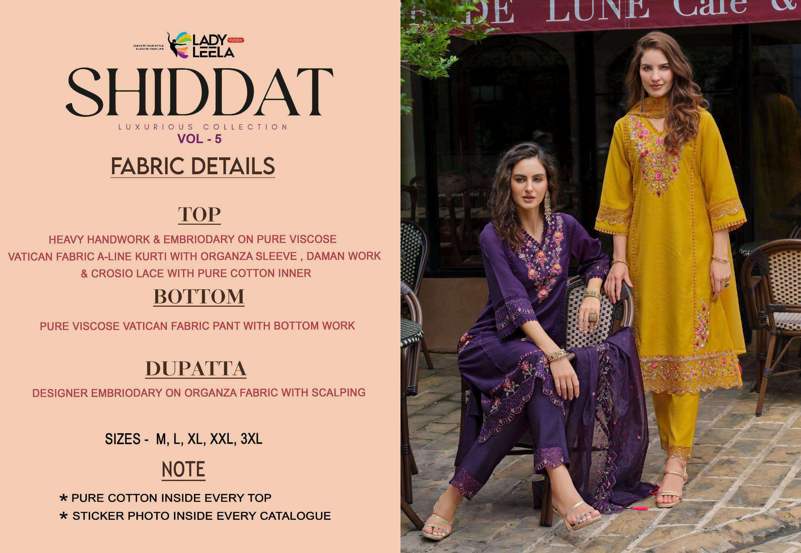 shiddat vol-5 by lady leela colors exclusive designer viscose with heavy embroidered readymade suit supplier 