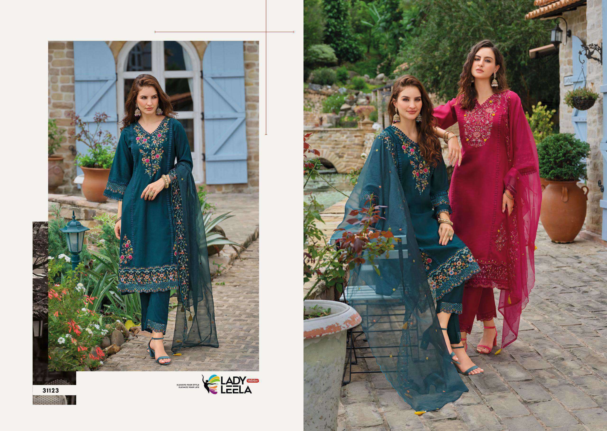 shiddat vol-5 by lady leela colors exclusive designer viscose with heavy embroidered readymade suit supplier 