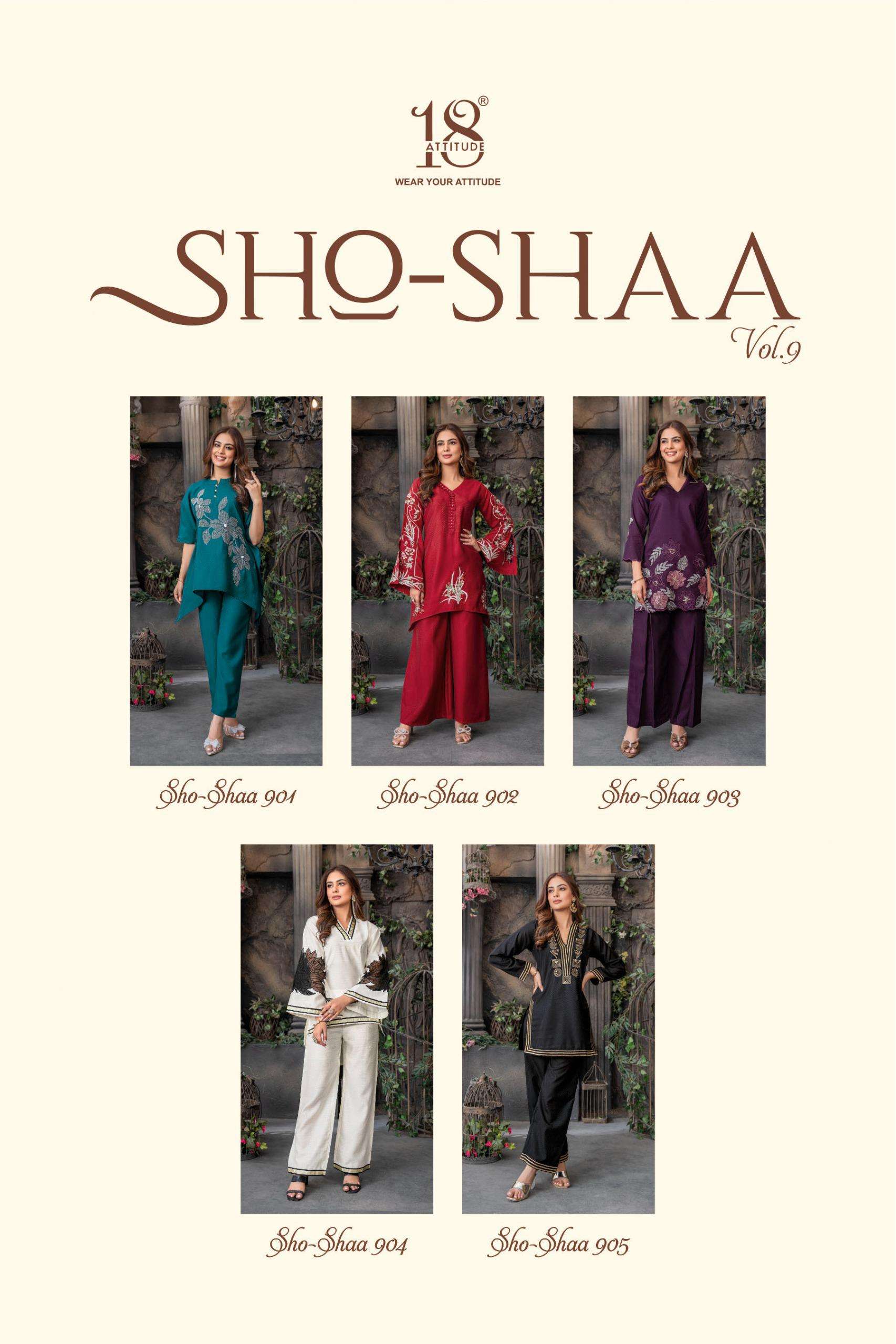 sho-shaa vol-9 by 18 attitude latest designer stylish roman readymade cord set supplier 