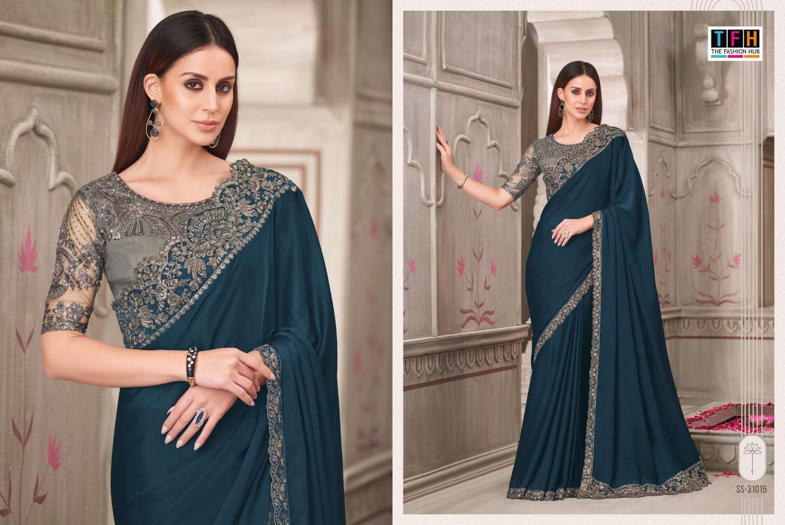silver screen-21 by tfh colors latest designer wedding wear fancy saree supplier 