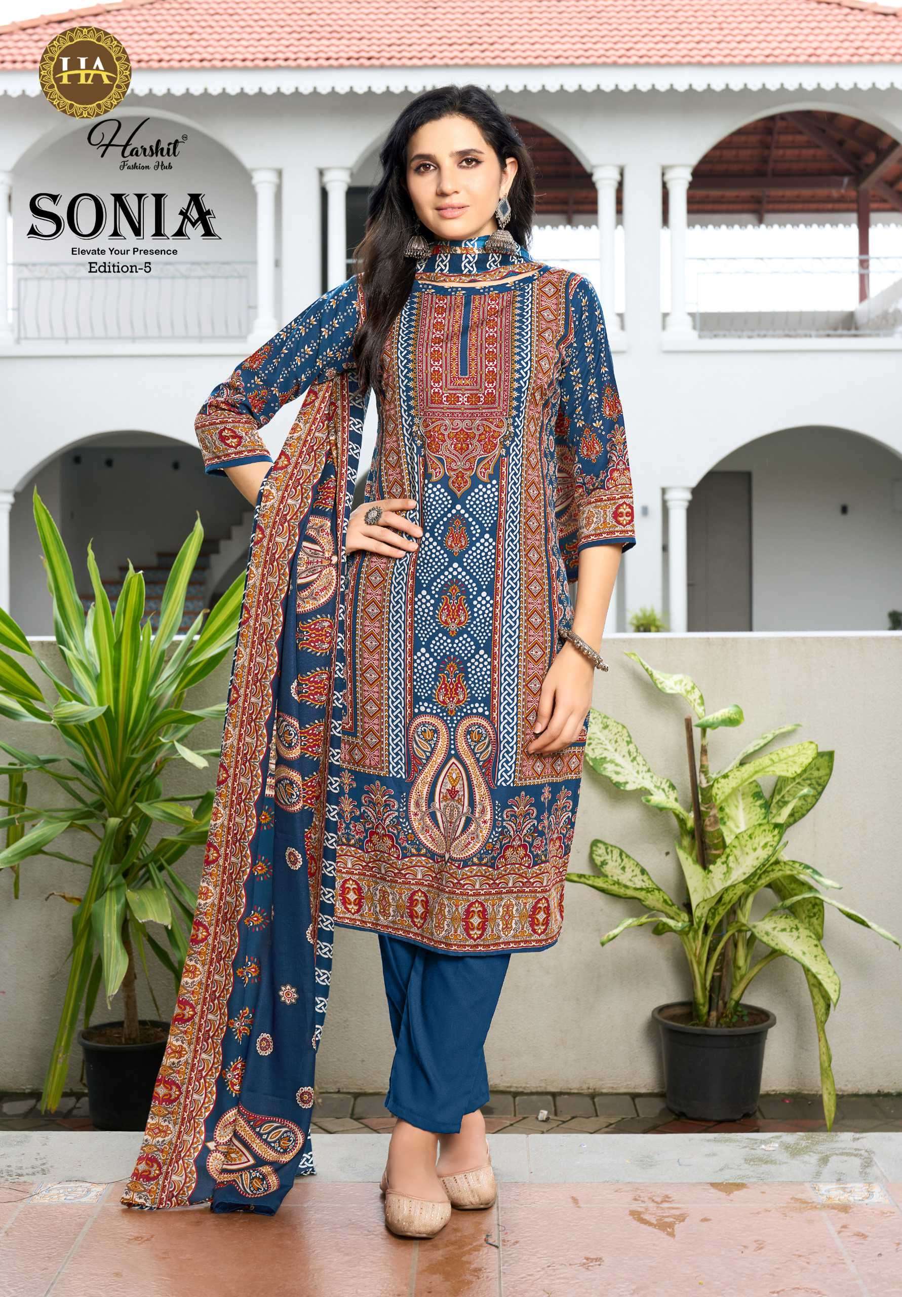 sonia vol-5 by harshit colors fancy print with diamond work salwar suit exporter surat