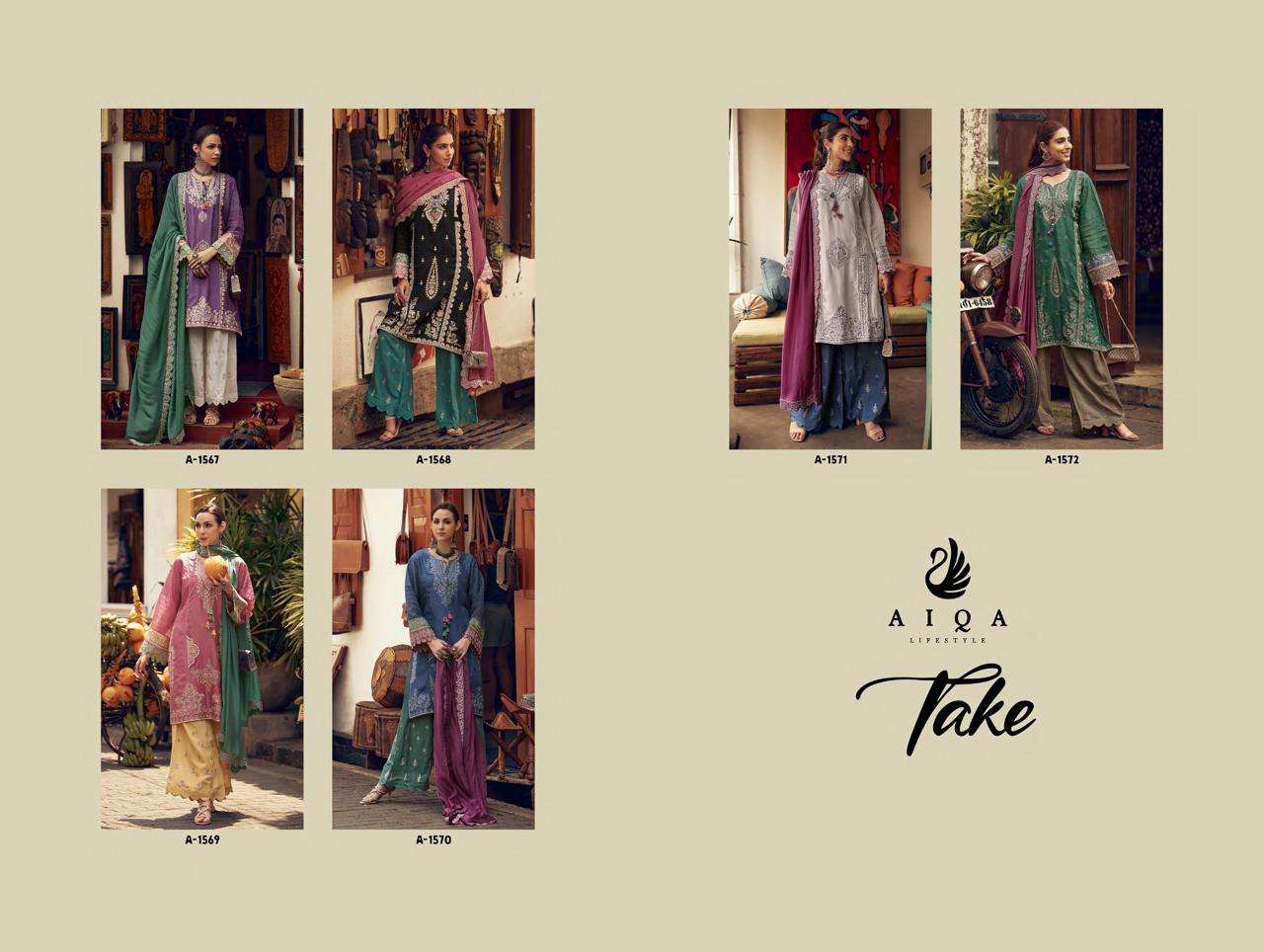 take by aiqa colors exclusive designer party wear russian silk salwar suit exporter surat
