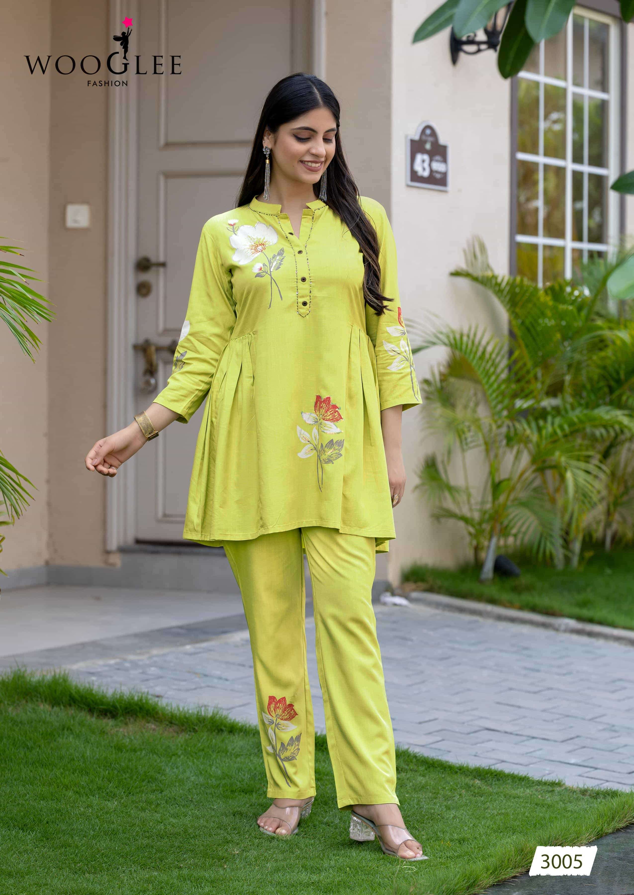 tulip vol-2 by wooglee 3005-3009 series exclusive designer casual wear readymade cord set supplier 