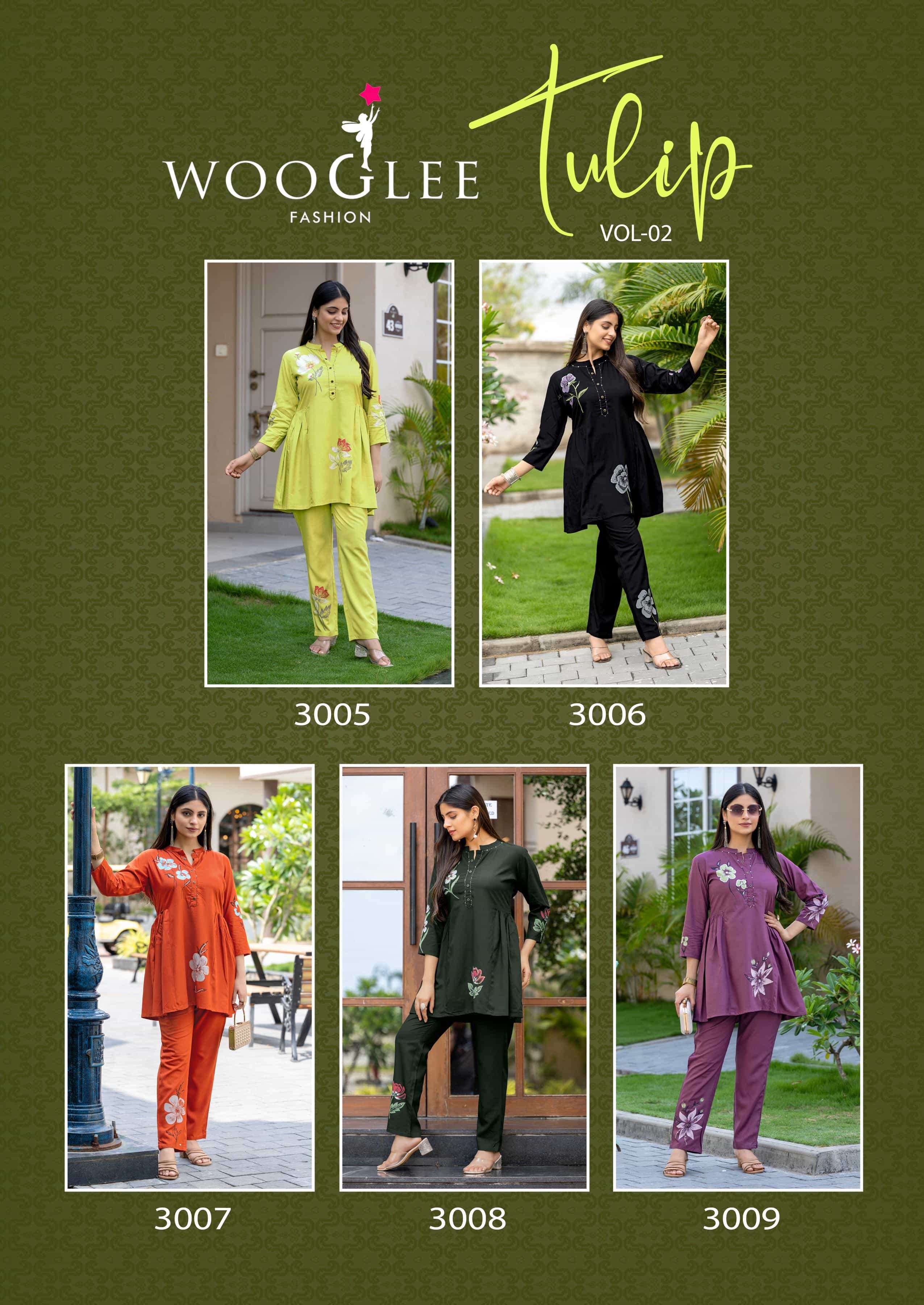 tulip vol-2 by wooglee 3005-3009 series exclusive designer casual wear readymade cord set supplier 