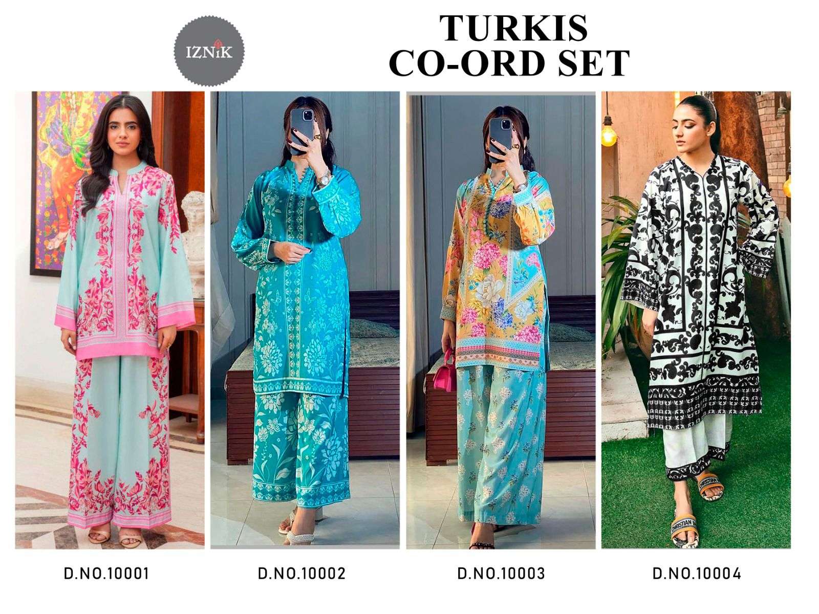 turkis co-ord set by iznik colors exclusive designer fancy printed lawn readymade cord set supplier 