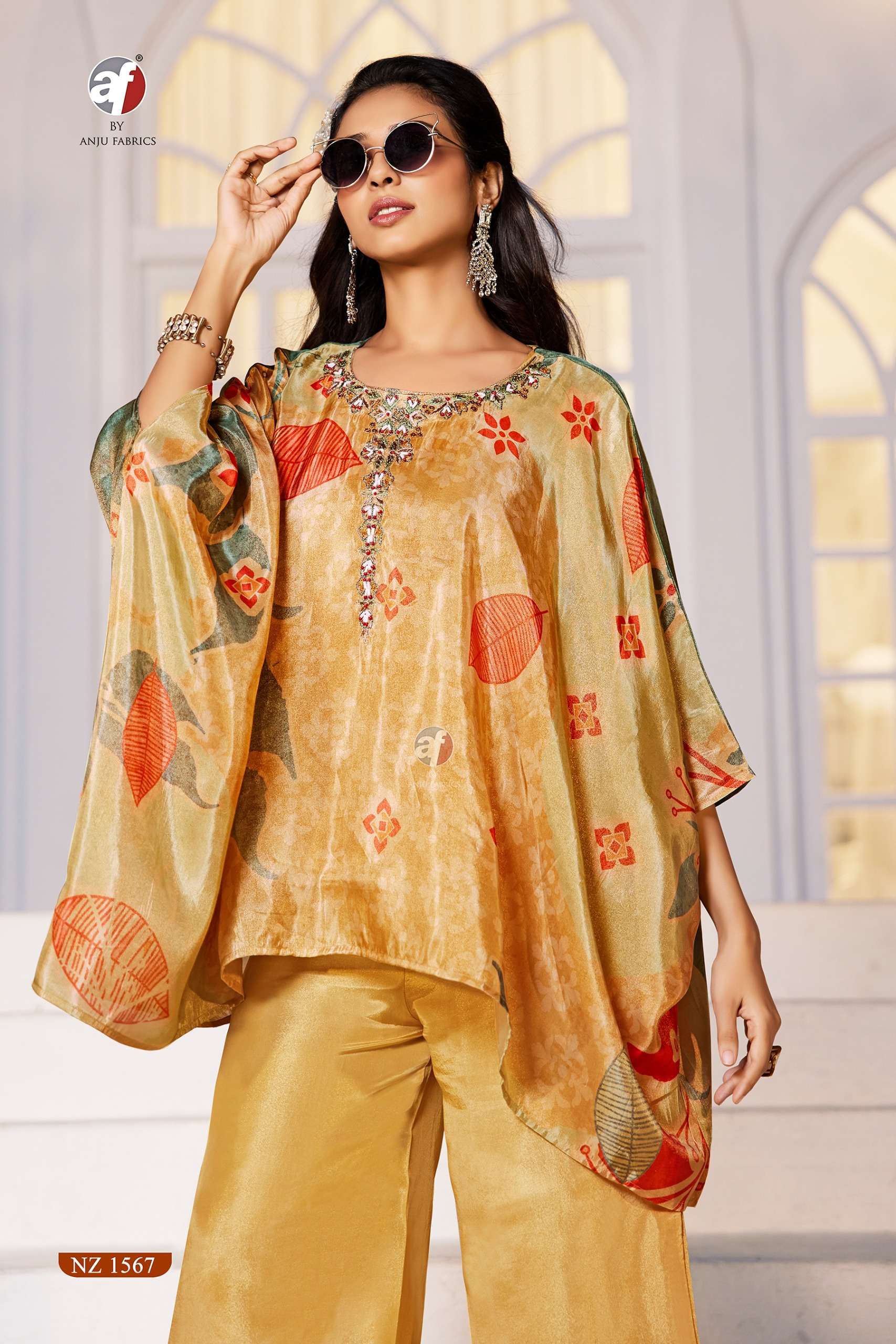 1567 by anju fabric colors tissue silk readymade kurti wholesaler surat