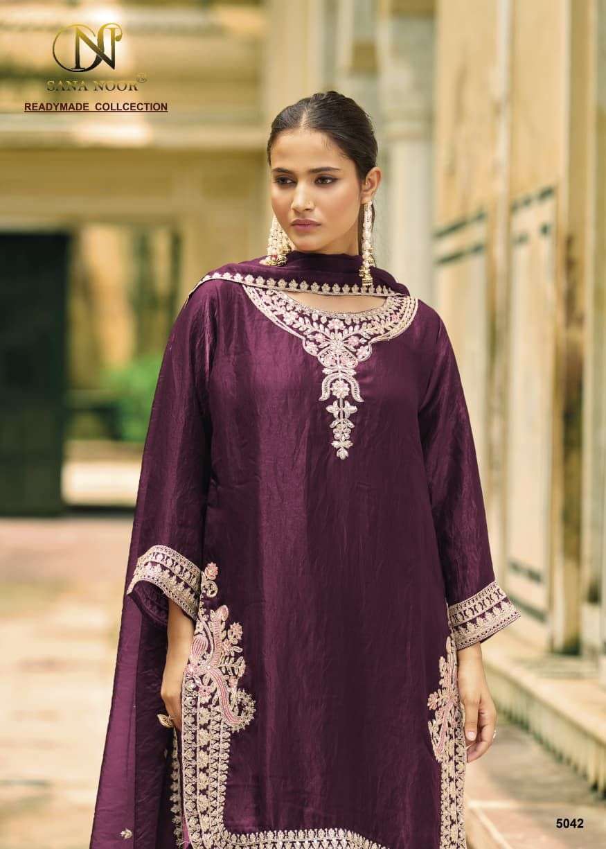 5042 by sana noor colors silk with hevay embroidered readymade plazo suit wholesaler surat