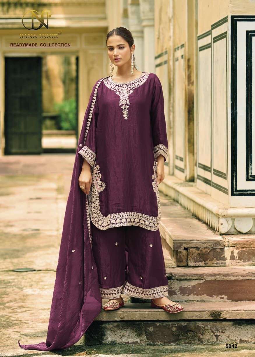 5042 by sana noor colors silk with hevay embroidered readymade plazo suit wholesaler surat