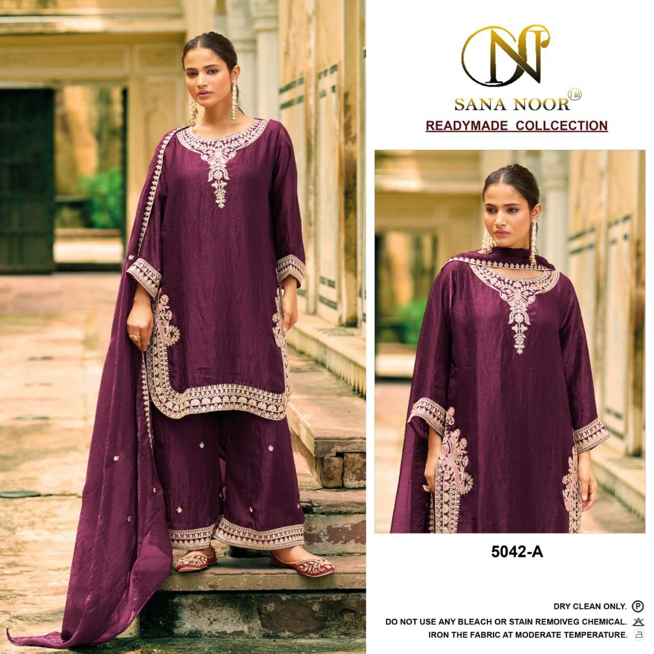 5042 by sana noor colors silk with hevay embroidered readymade plazo suit wholesaler surat
