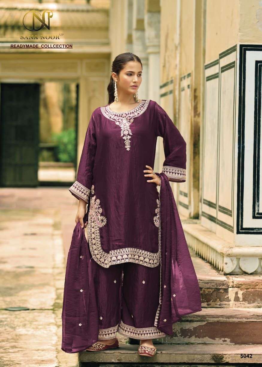 5042 by sana noor colors silk with hevay embroidered readymade plazo suit wholesaler surat