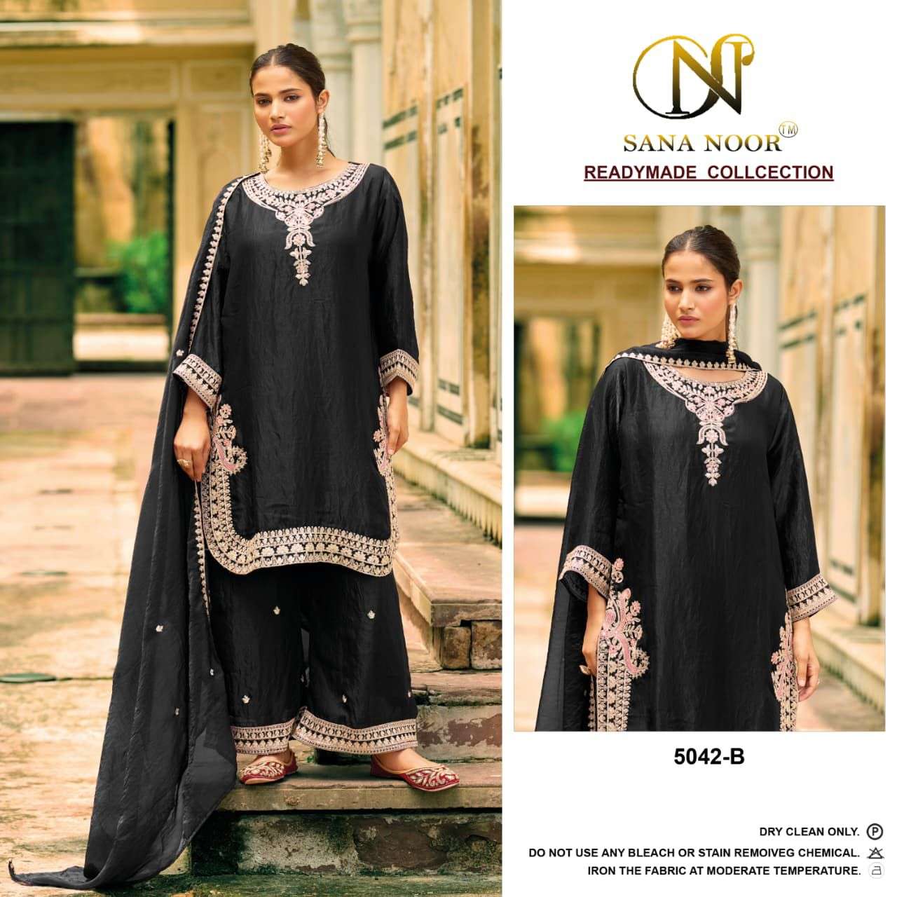 5042 by sana noor colors silk with hevay embroidered readymade plazo suit wholesaler surat