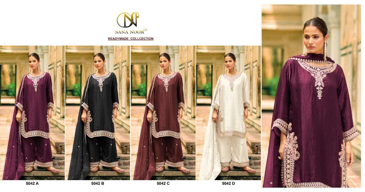 5042 by sana noor colors silk with hevay embroidered readymade plazo suit wholesaler surat