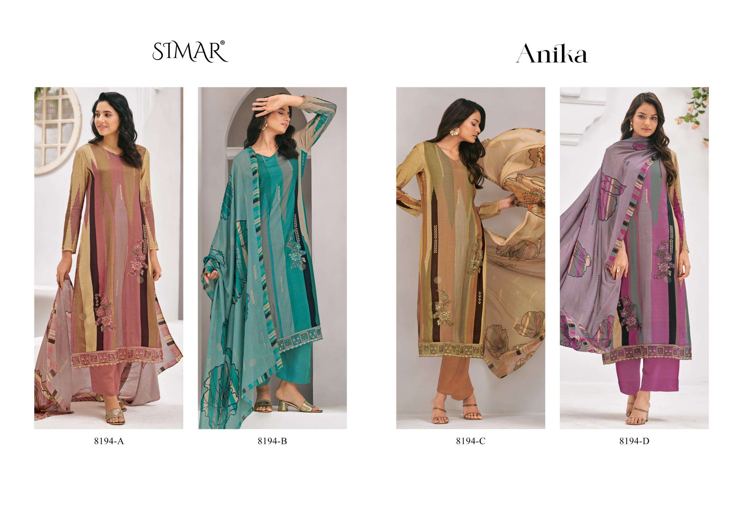 anika by glossy 8194 colors viscose muslin designer suit wholesaler surat